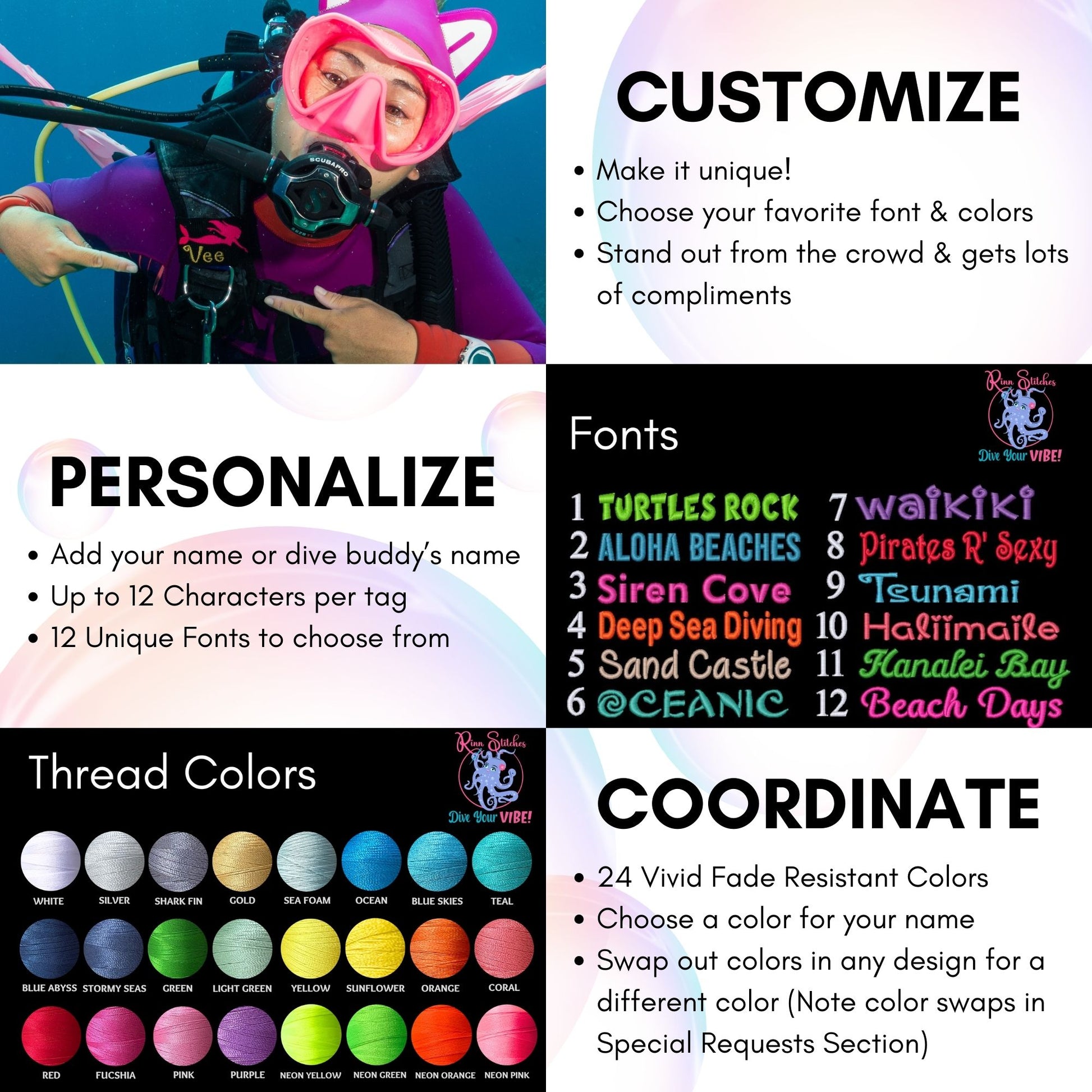 Dive Flag Manta Ray Silhouette Personalized BCD Tag