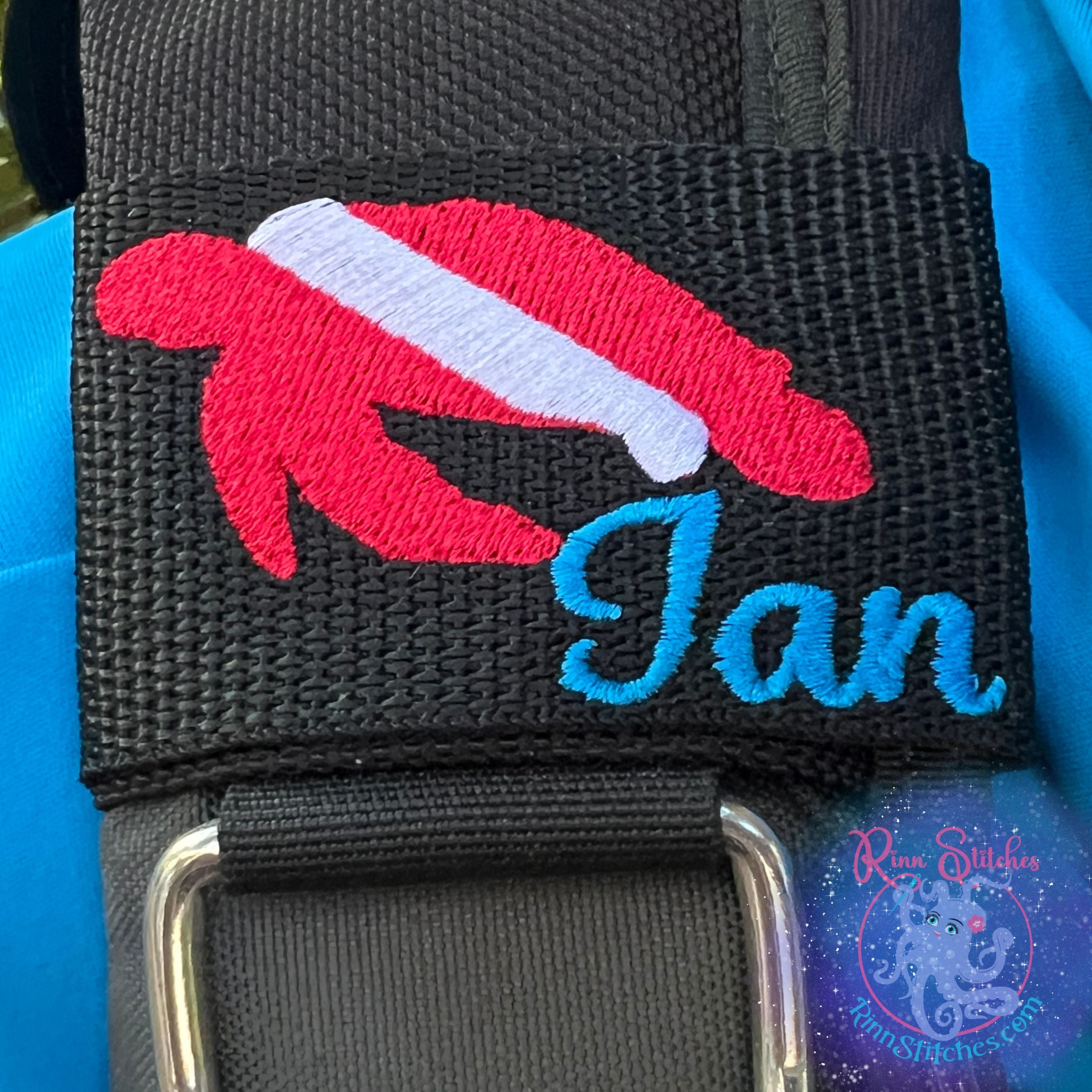 Dive Flag Sea Turtle Personalized BCD Tag By Rinn Stitches on Maui, Hawaii