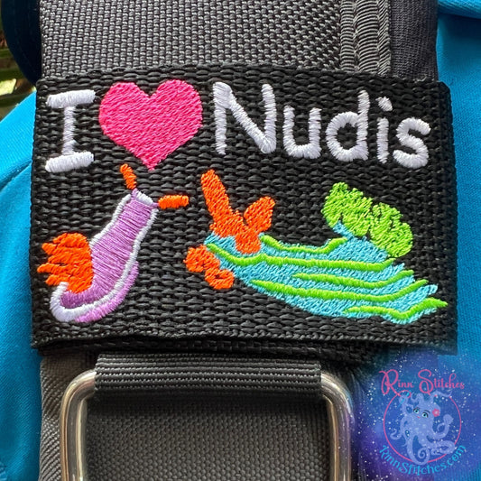 I Heart Nudis Embroidered BCD Tag - By Rinn Stitches Maui, Hawaii