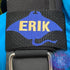 Manta Ray Silhouette Personalized BCD Tag by Rinn Stitches on Maui, Hawaii - Blue Abyss with Gold Name