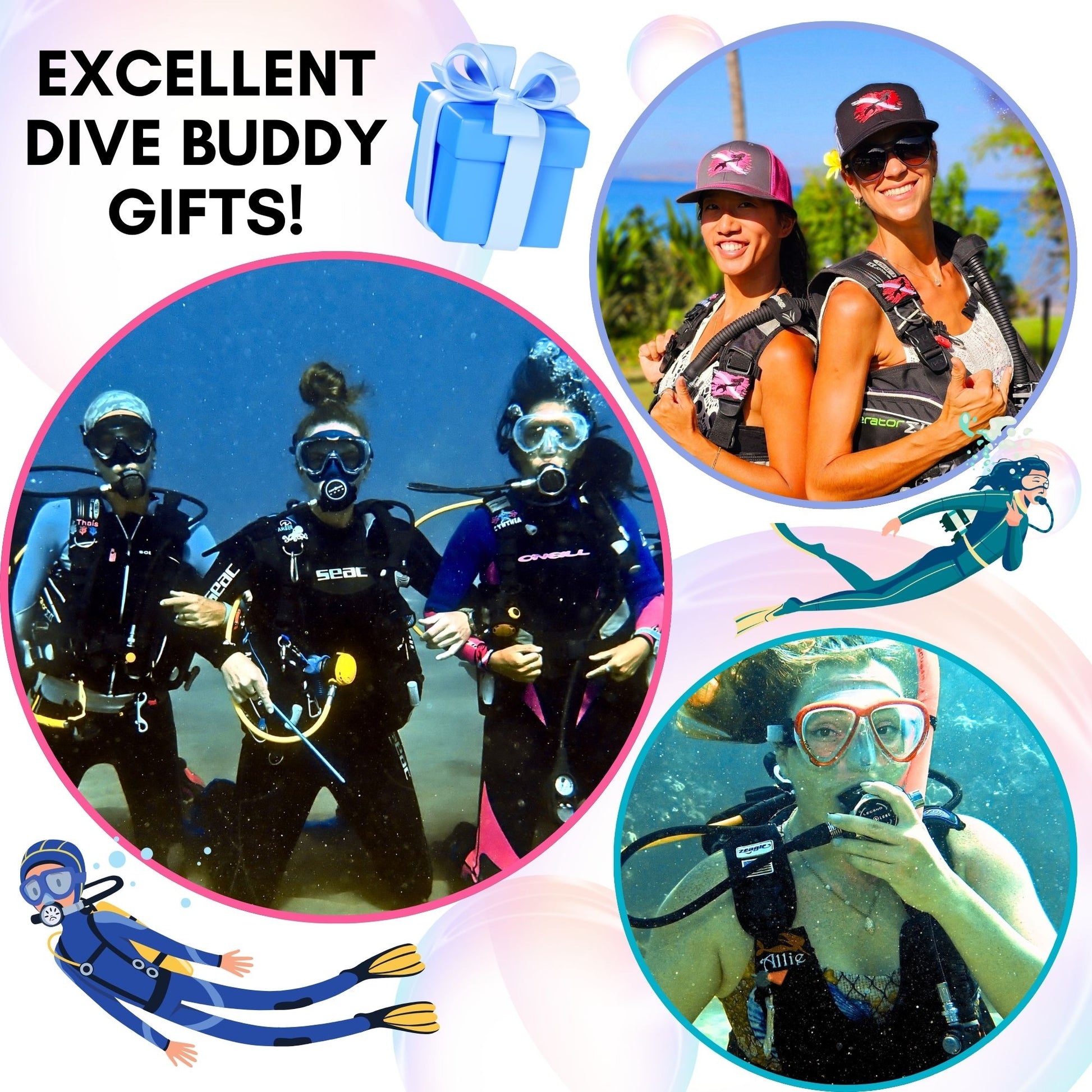 Dive Buddy Bundle - Mermaid Dive Flag Women's Dive Day 2024 Exclusive Design - 2 BCD Tags & 2 Hats