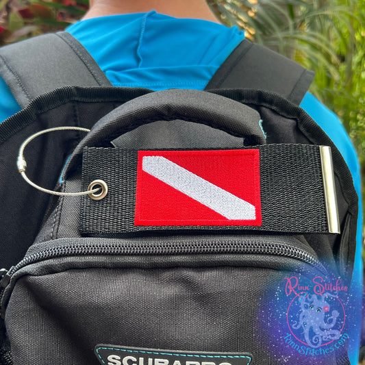 Dive Flag Luggage Tag, Personalized Embroidered Bag Tag for all your Travel needs by Rinn Stitches on Maui, Hawaii