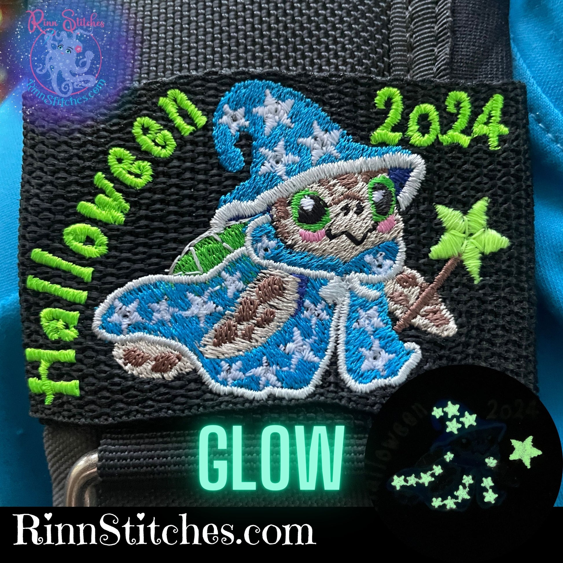 Limited Edition Halloween 2024 BCD Tag Wizard Sea Turtle with glow in the dark stars and a glow in the dark magic wand