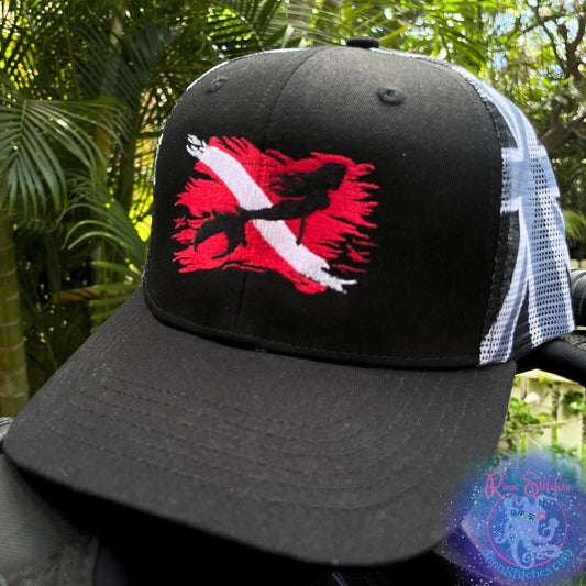 Mermaid Dive Flag - Women's Dive Day 2024 Exclusive Design Snap Back Hat Red & White