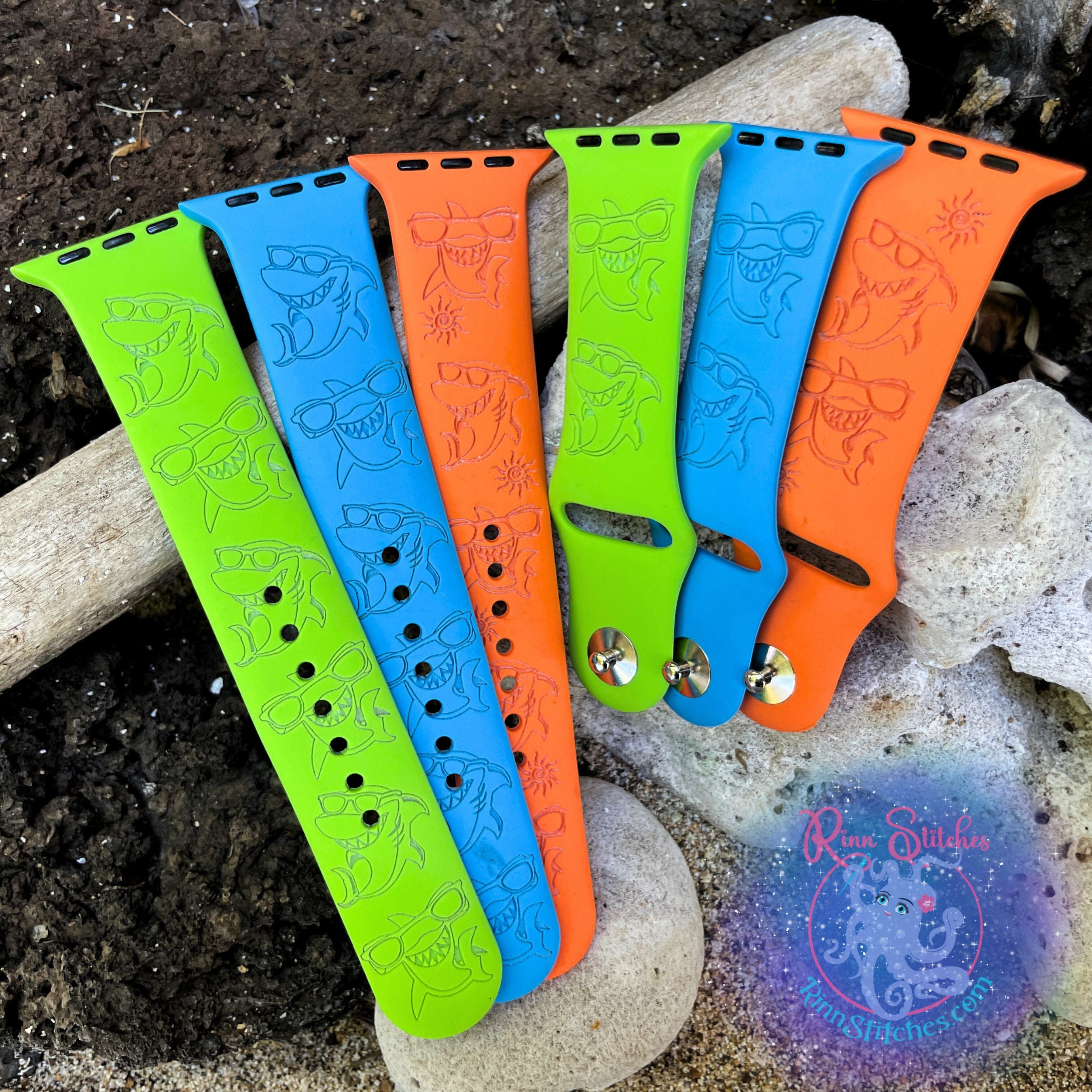 Cool Sharks Silicone Apple Watch Band - Laser Engraved