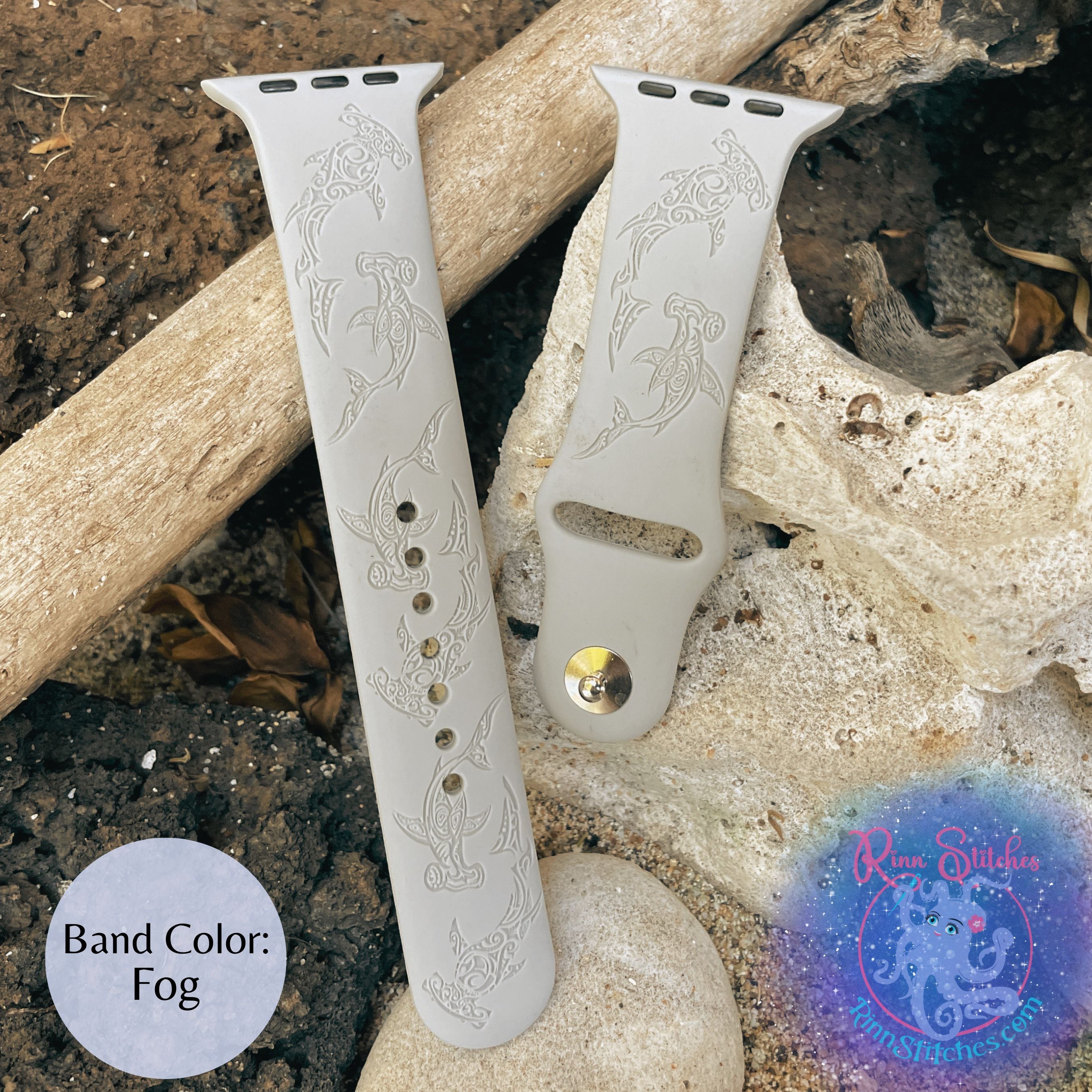 Tribal Hammerhead Shark Silicone Apple Watch Band - Laser Engraved