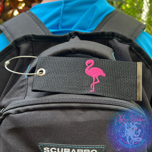 Flamingo Luggage Tag, Personalized Embroidered Bag Tag for all your Travel needs by Rinn Stitches on Maui, Hawaii