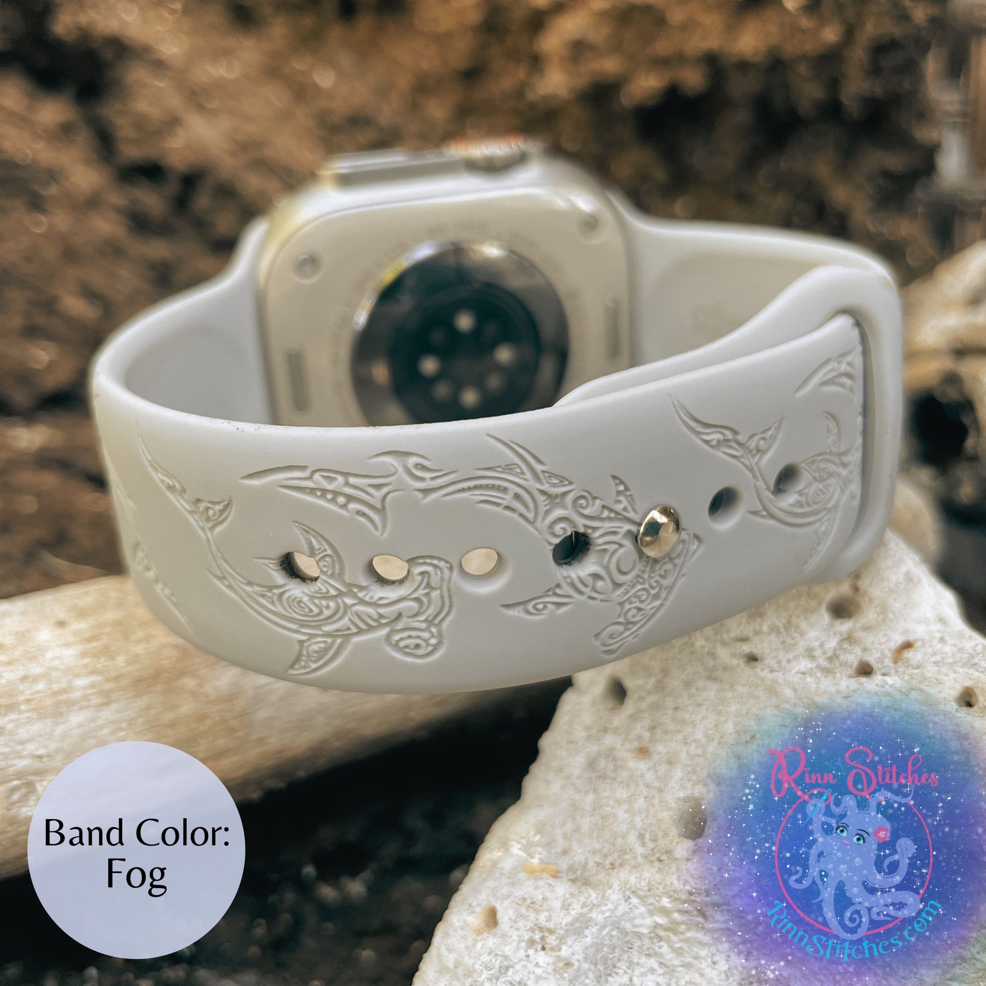 Tribal Hammerhead Shark Silicone Apple Watch Band - Laser Engraved