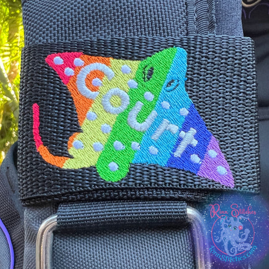 Rainbow Eagle Ray Personalized BCD Tag By Rinn Stitches on Maui, Hawaii