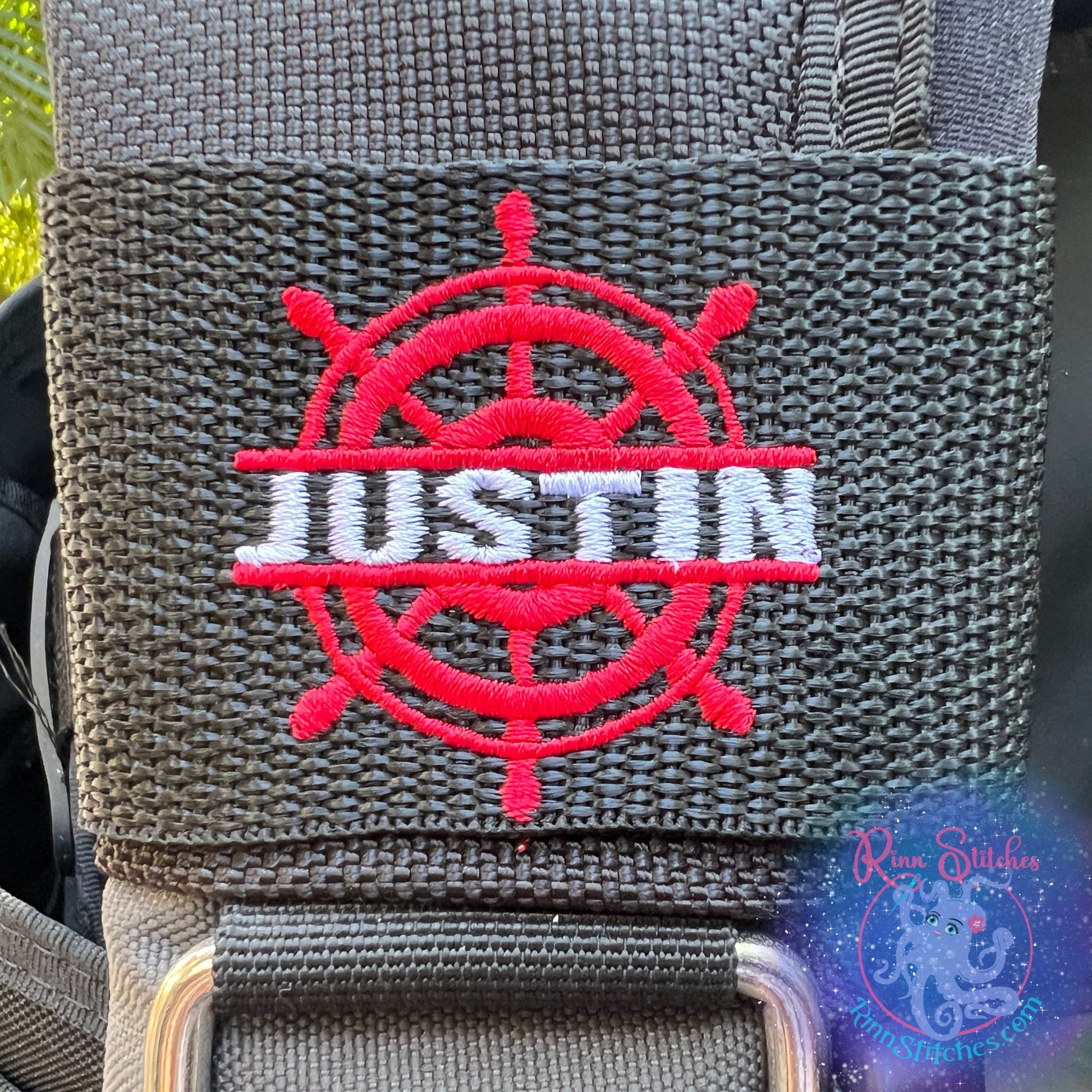 Ship Wheel Personalized BCD Tag By Rinn Stitches on Maui, Hawaii