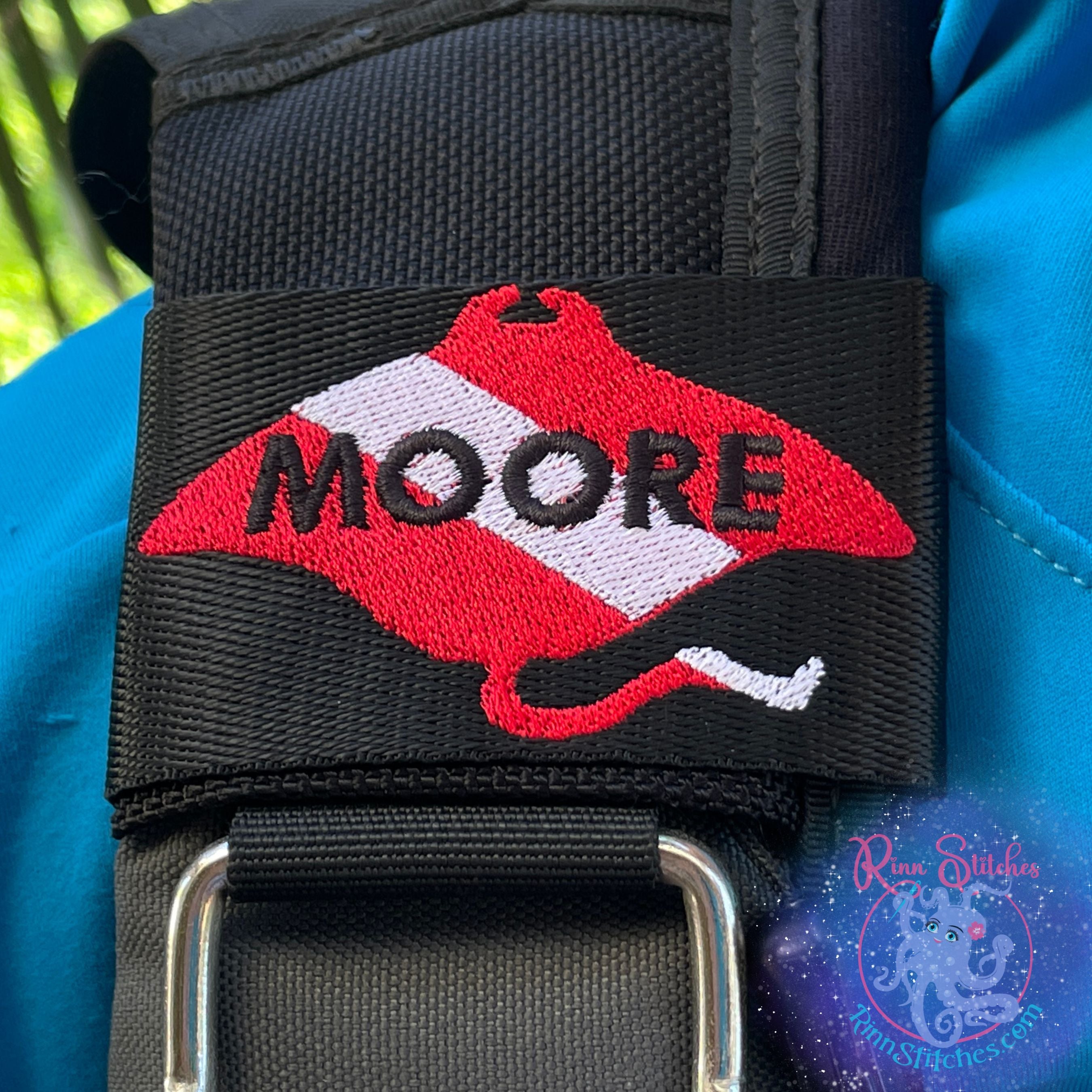 Dive Flag Manta Ray Embroidered BCD Tag for scuba divers by Rinn Stitches on Maui, Hawaii