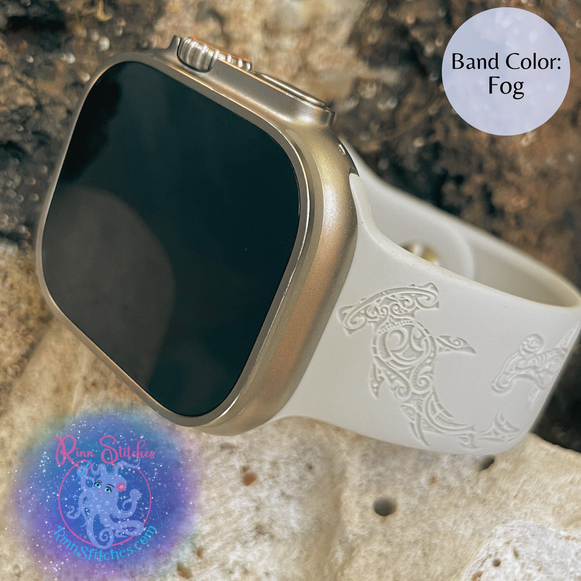 Tribal Hammerhead Shark Silicone Apple Watch Band - Laser Engraved