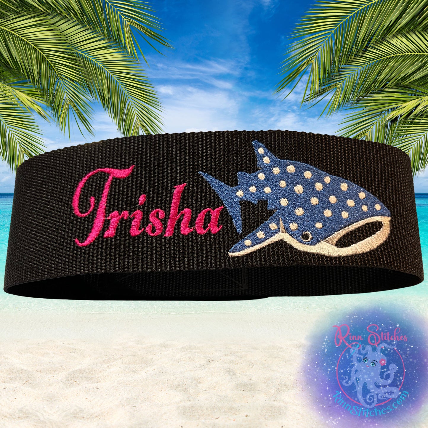 Cute Whale Shark Personalized Scuba Tank Strap by Rinn Stitches on Maui, Hawaii