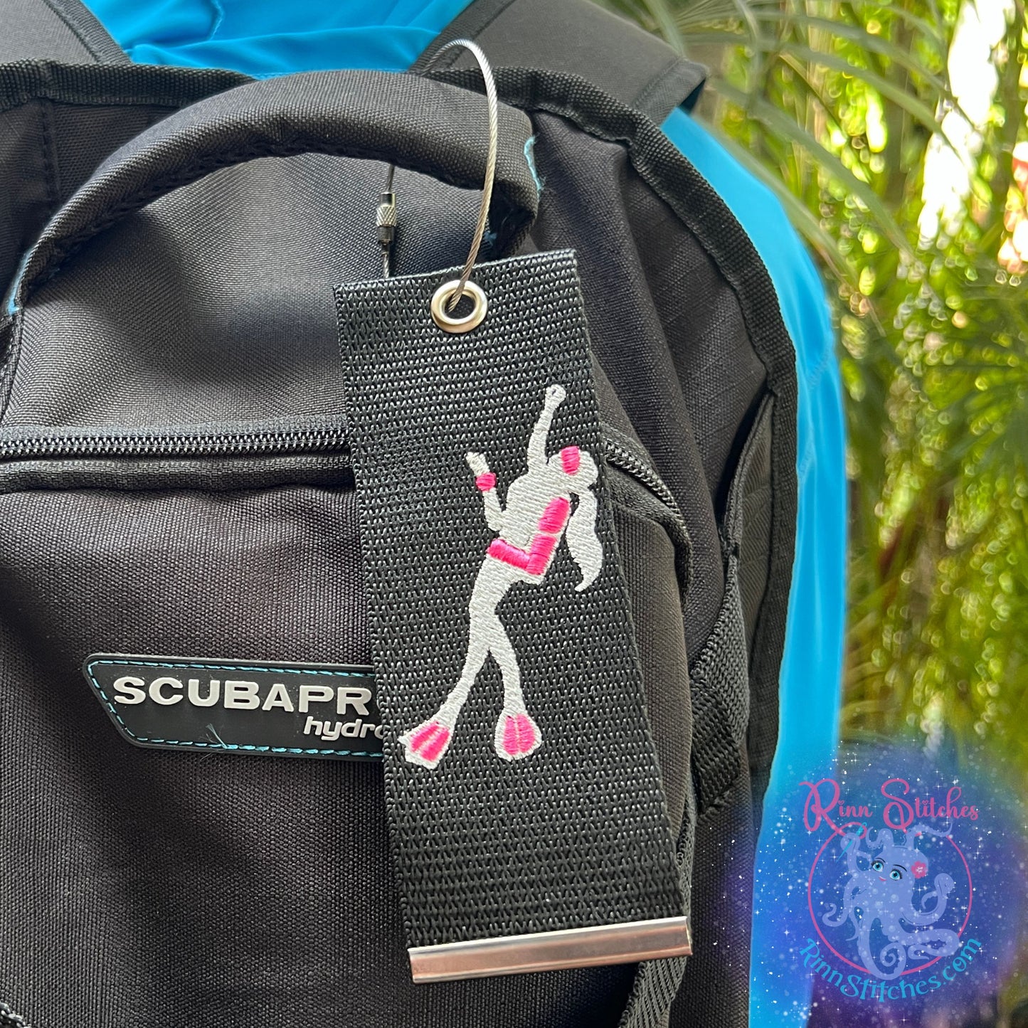 Lady Scuba Diver Luggage Tag, Personalized Embroidered Bag Tag for all your Travel needs