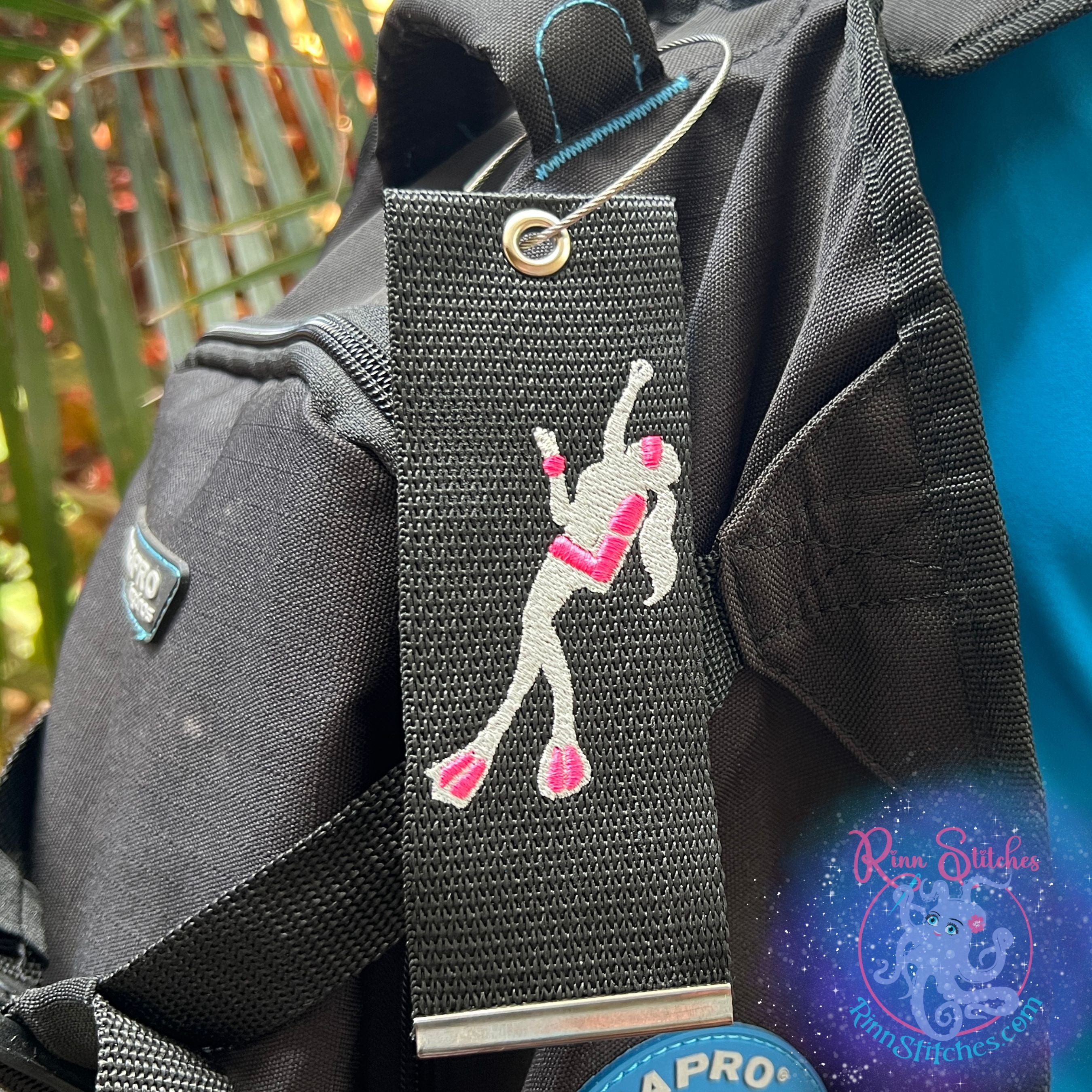 Lady Scuba Diver Luggage Tag, Personalized Embroidered Bag Tag for all your Travel needs