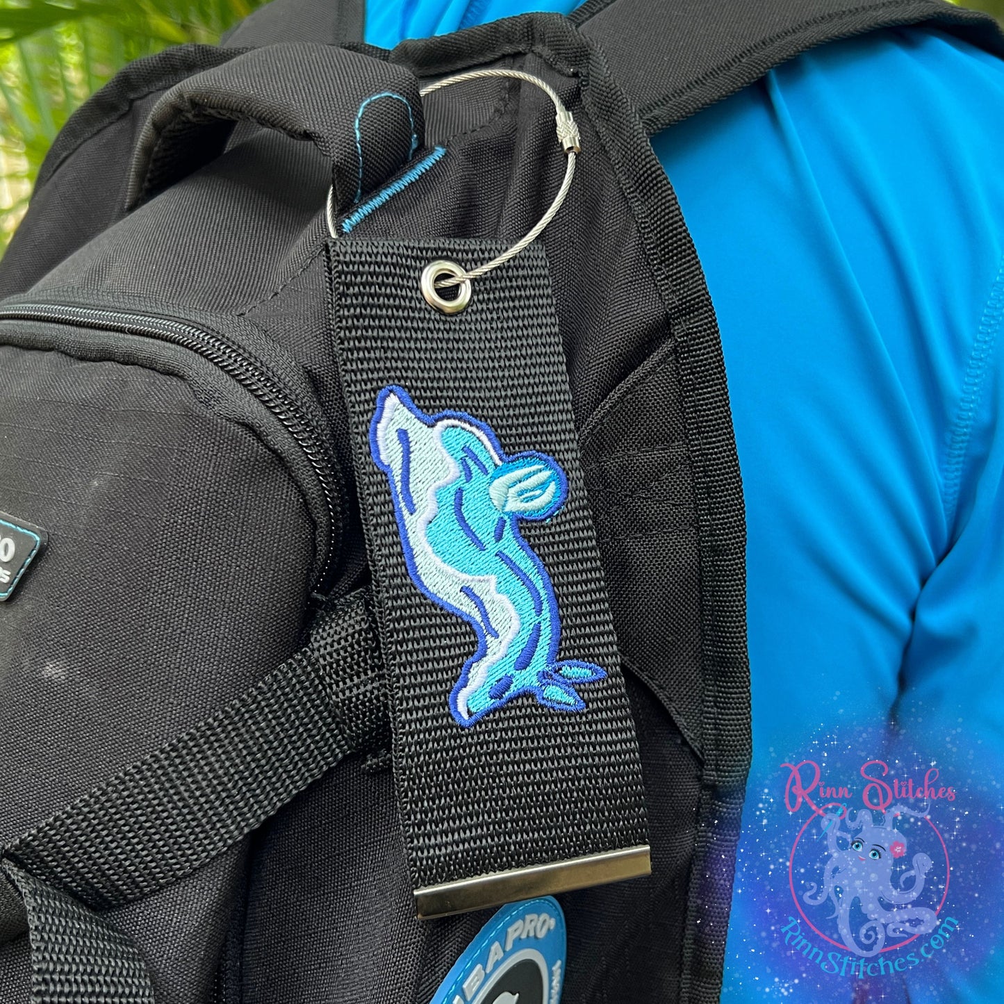 Blue Nudi - Nudibranch Luggage Tag, Personalized Embroidered Bag Tag for all your Travel needs by Rinn Stitches on Maui, Hawaii