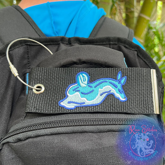 Blue Nudi - Nudibranch Luggage Tag, Personalized Embroidered Bag Tag for all your Travel needs by Rinn Stitches on Maui, Hawaii