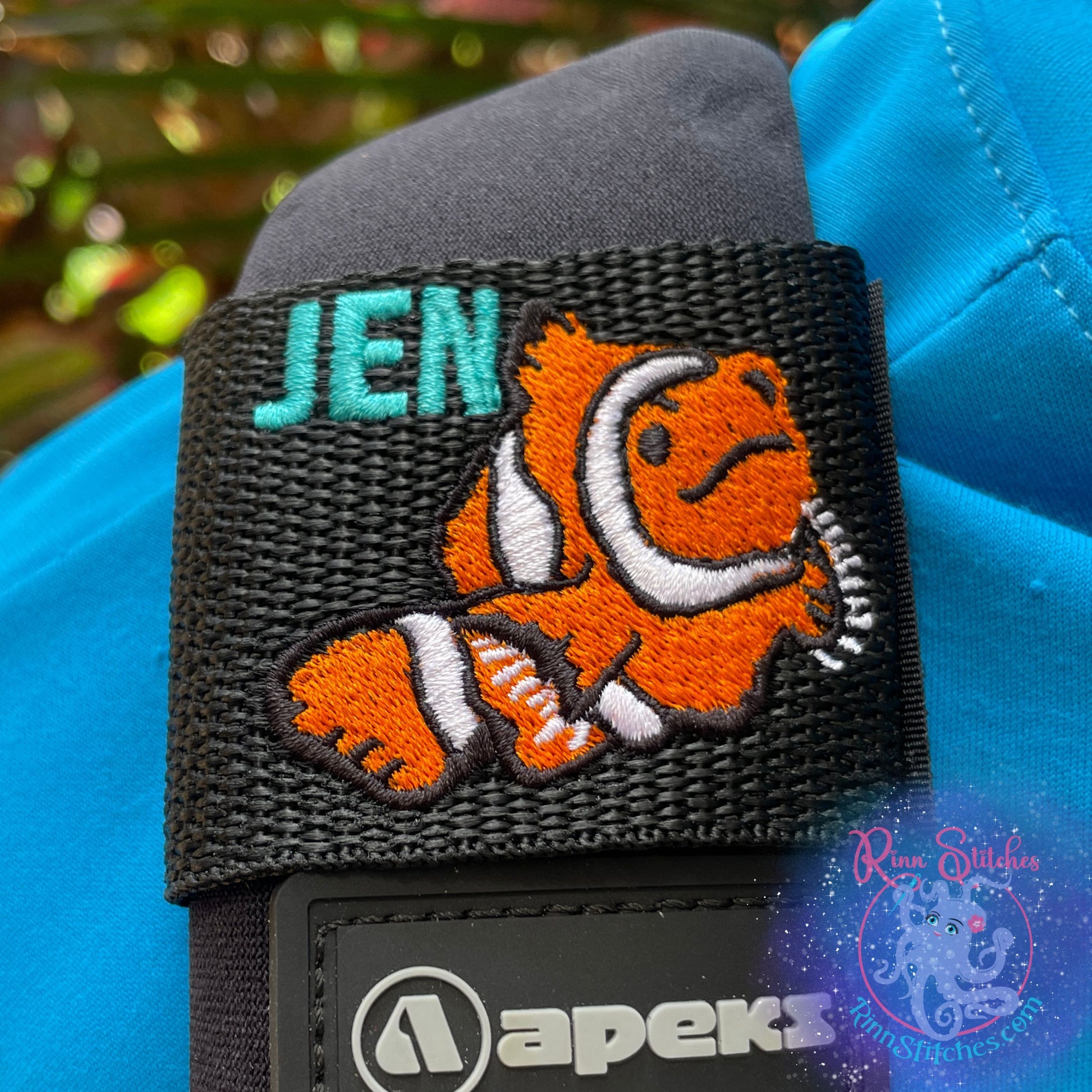 Clown Fish Personalized BCD Tag By Rinn Stitches on Maui, Hawaii - Back Plate and Wing Size 