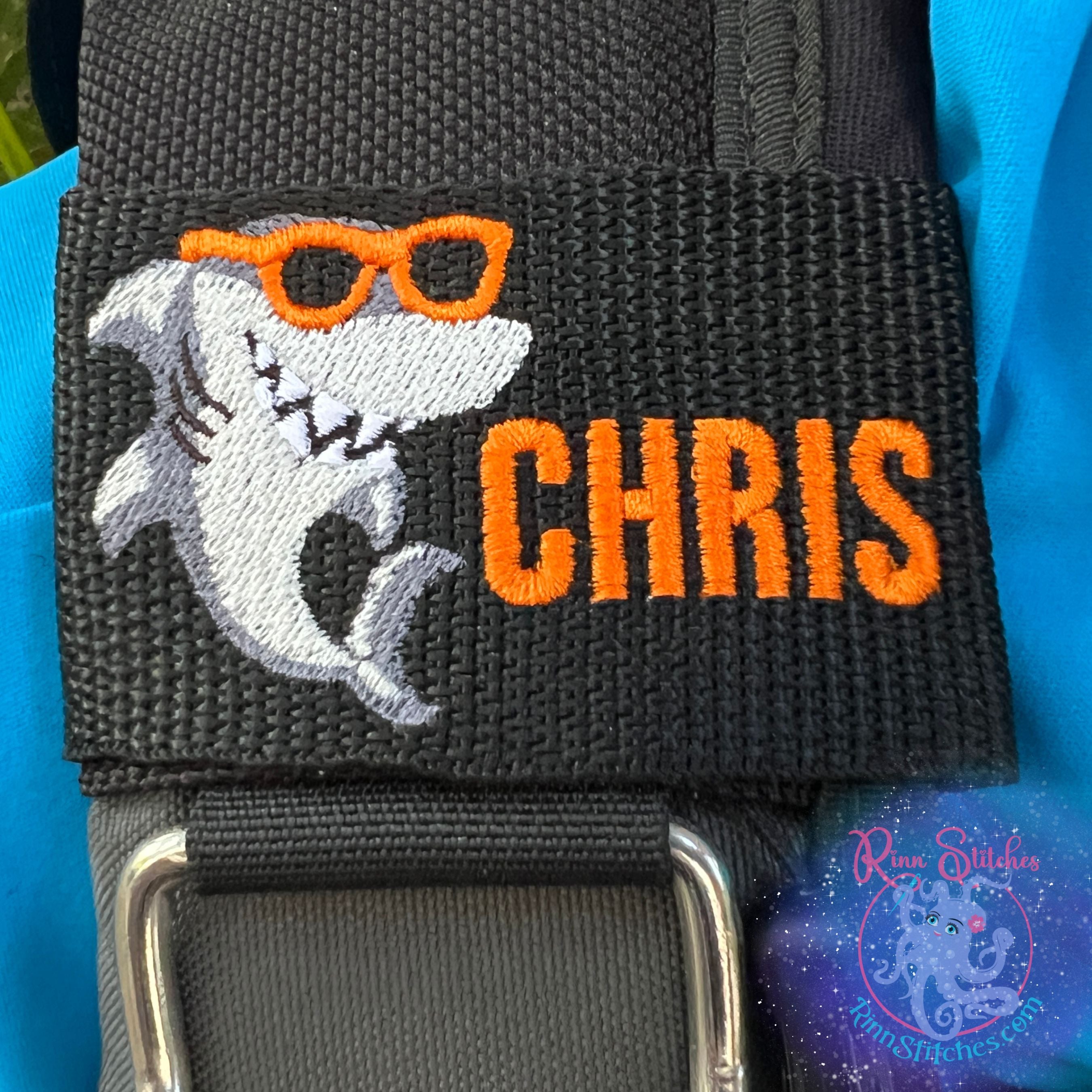 Cool Shark Personalized BCD Tag by Rinn Stitches on Maui, Hawaii