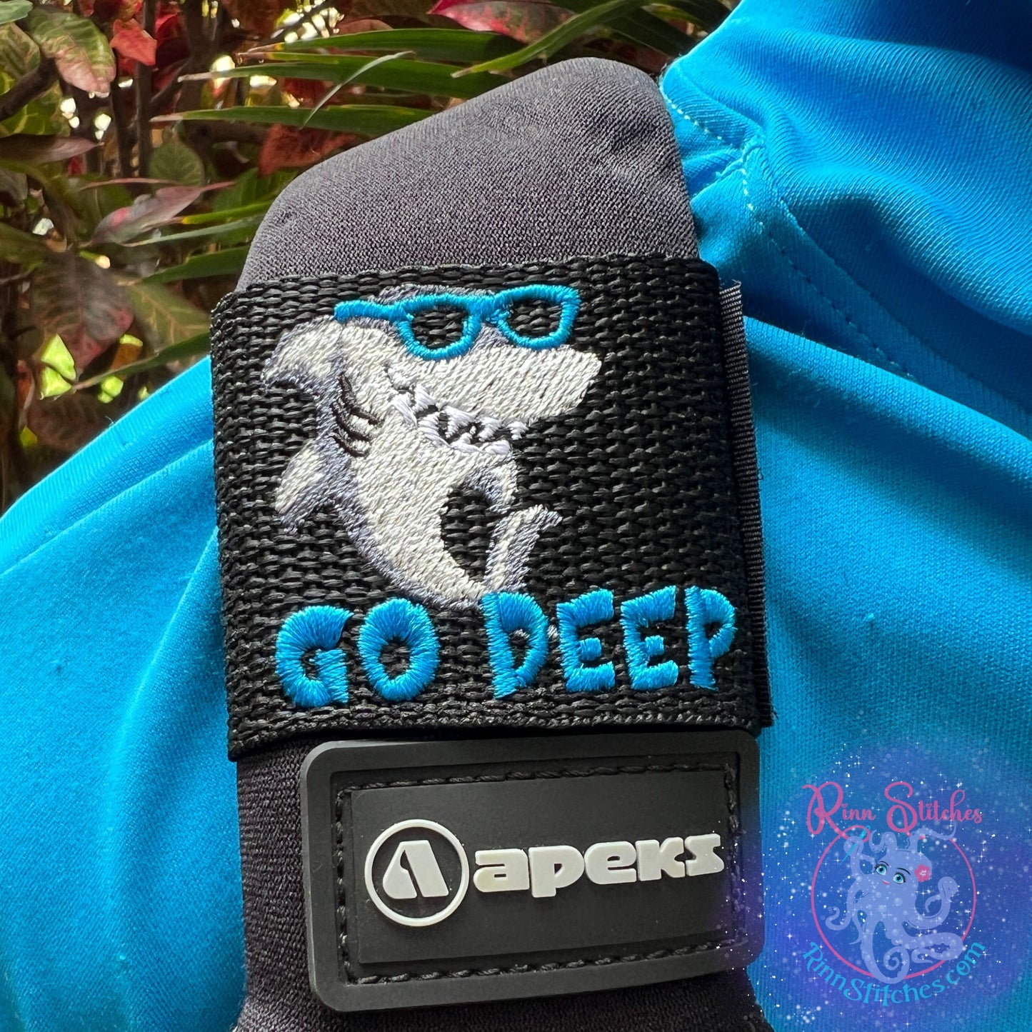 Cool Shark Personalized BCD Tag by Rinn Stitches on Maui, Hawaii - Back Plate and Wing Size