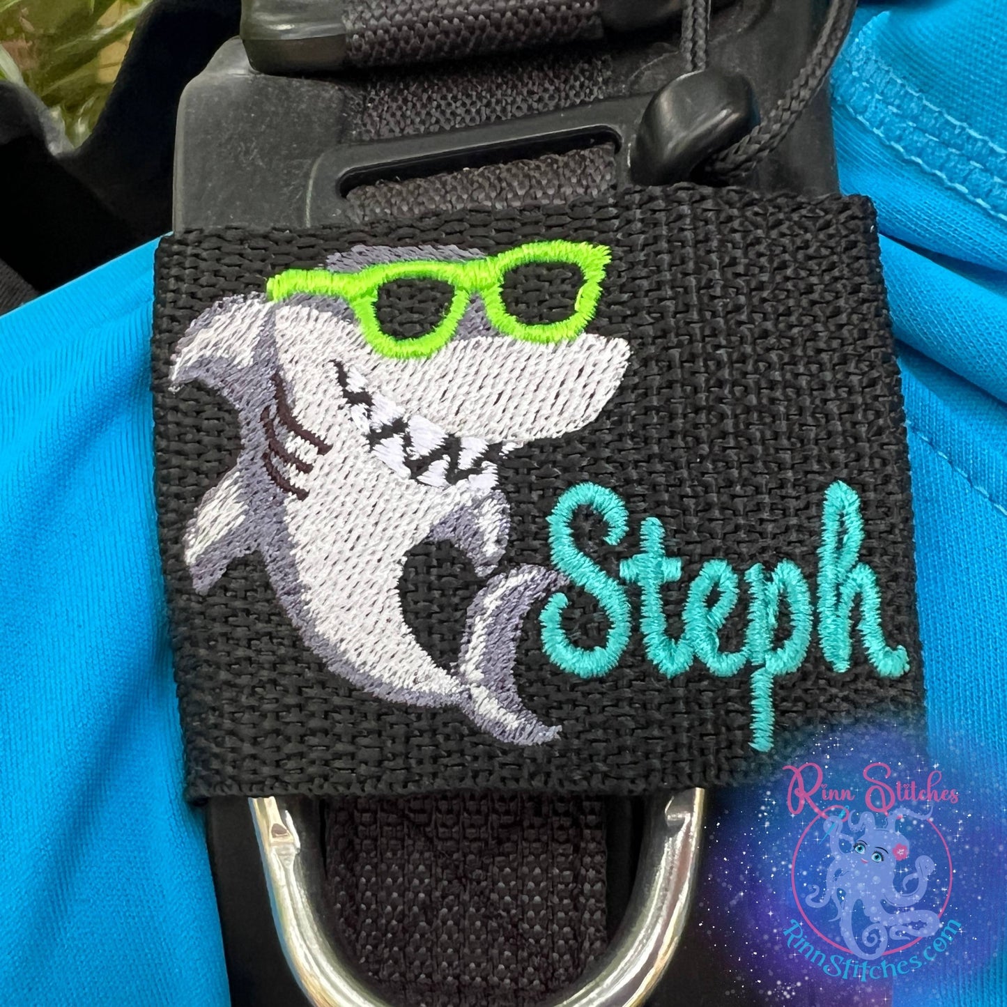 Cool Shark Personalized BCD Tag by Rinn Stitches on Maui, Hawaii