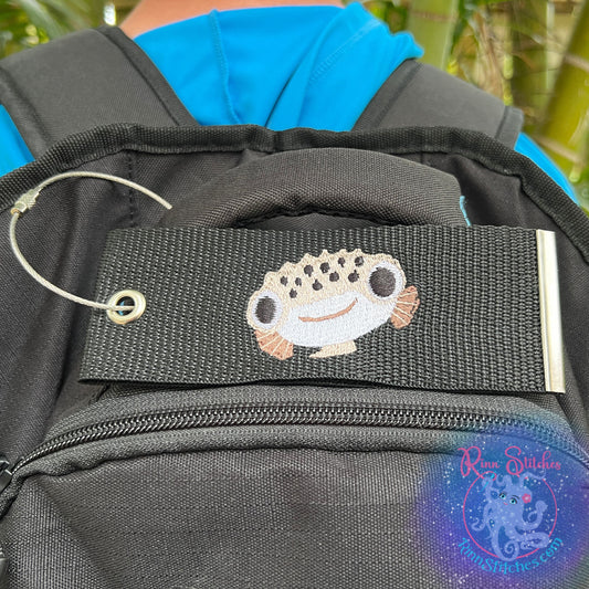 Cute Puffer Fish Luggage Tag, Personalized Embroidered Bag Tag for all your Travel needs by Rinn Stitches on Maui, Hawaii
