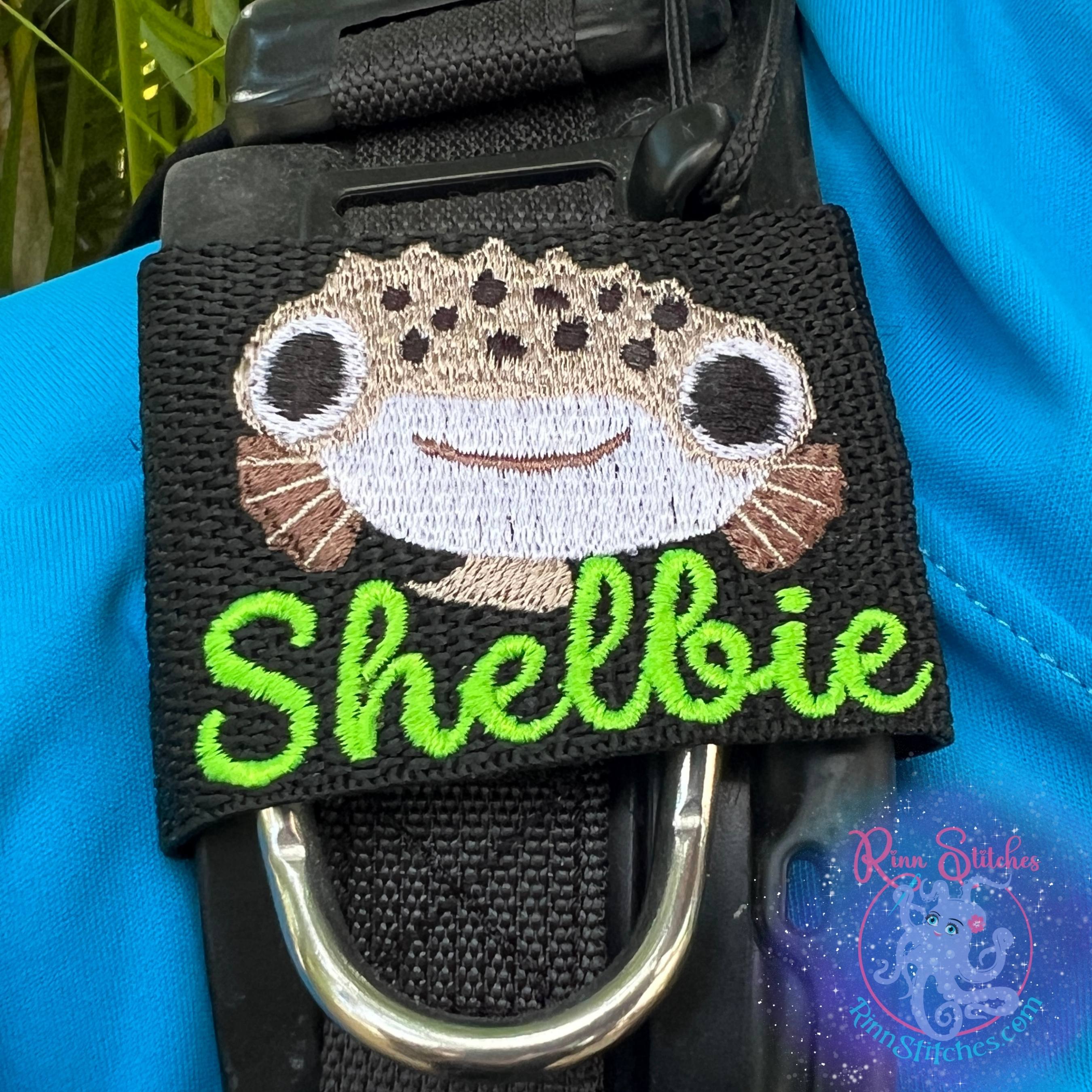 Cute Puffer Fish Face Personalized & Customizable Scuba Diver BCD Identification Tag By Rinn Stitches on Maui, Hawaii - Small Jacket Size - Scuba Pro Hydros - Zeagle Zena