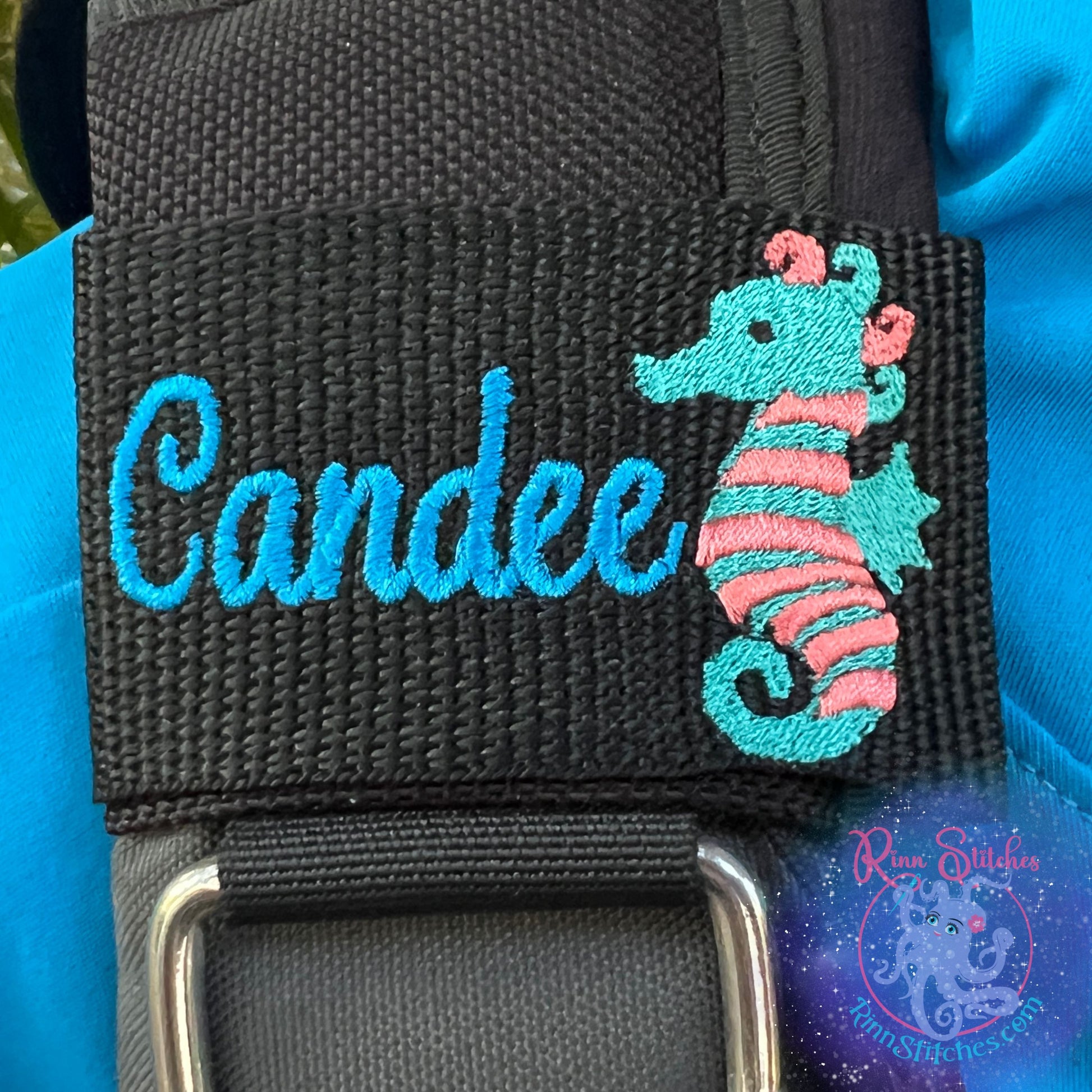 Cute Seahorse Personalized BCD Tag By Rinn Stitches on Maui, Hawaii