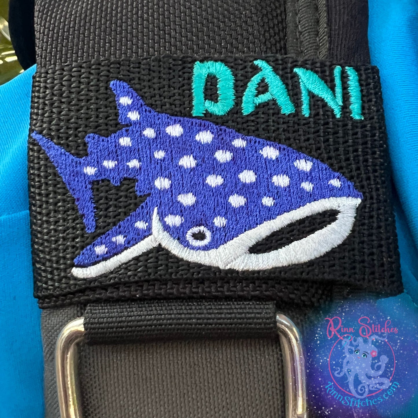 Cute Whale Shark Personalized BCD Tag by Rinn Stitches on Maui, Hawaii