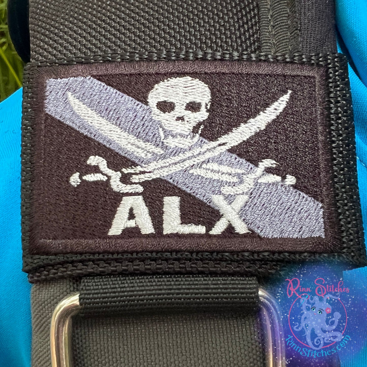 Pirate Dive Flag Personalized BCD Tag By Rinn Stitches on Maui, Hawaii