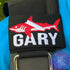 Dive Flag Shark Personalized BCD Tag by Rinn Stitches on Maui, Hawaii