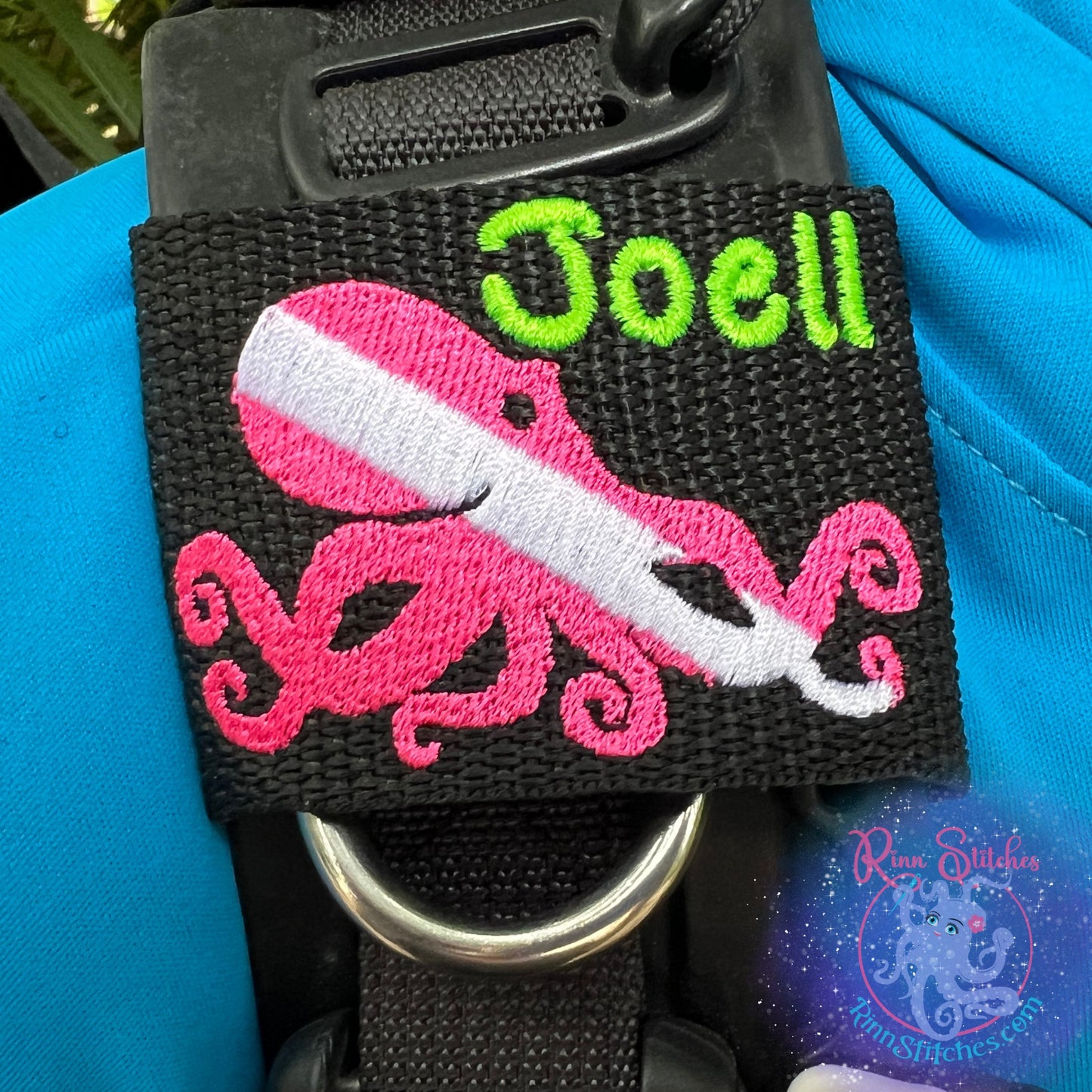 Dive Flag Octopus (Tako) Personalized BCD Tag by Rinn Stitches - Maui, Hawaii
