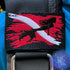 Embroidered BCD Tag featuring and red and white tattered dive flag with a black majestic mermaid silhouette in the middle of the flag. Made by Rinn Stitches in Maui, Hawaii