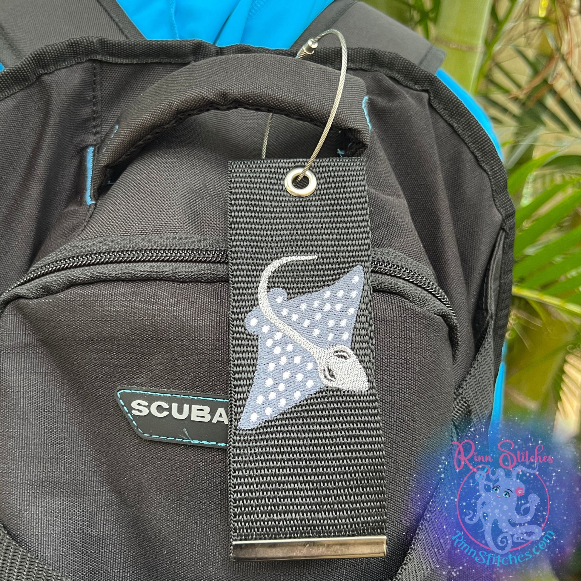 Eagle Ray Luggage Tag, Personalized Embroidered Bag Tag for all your Travel needs by Rinn Stitches Maui, Hawaii