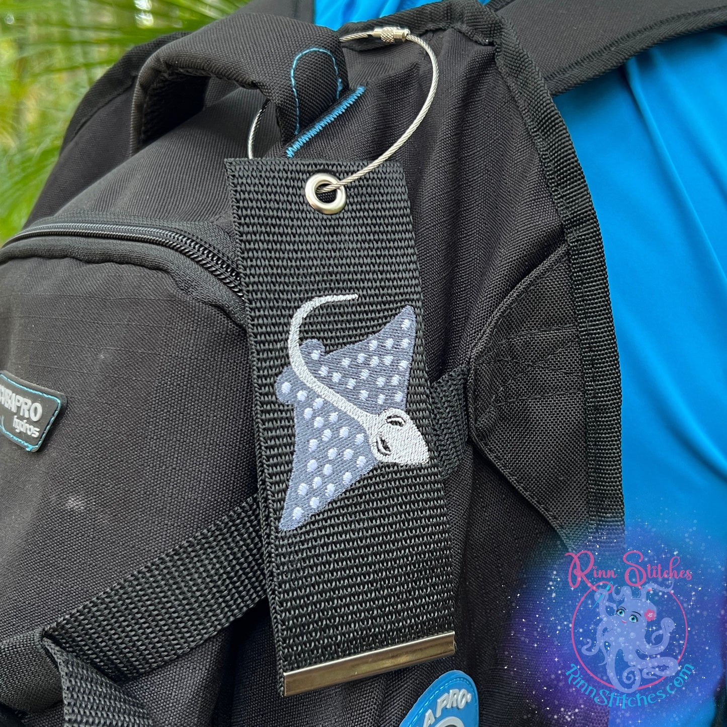 Eagle Ray Luggage Tag, Personalized Embroidered Bag Tag for all your Travel needs by Rinn Stitches Maui, Hawaii