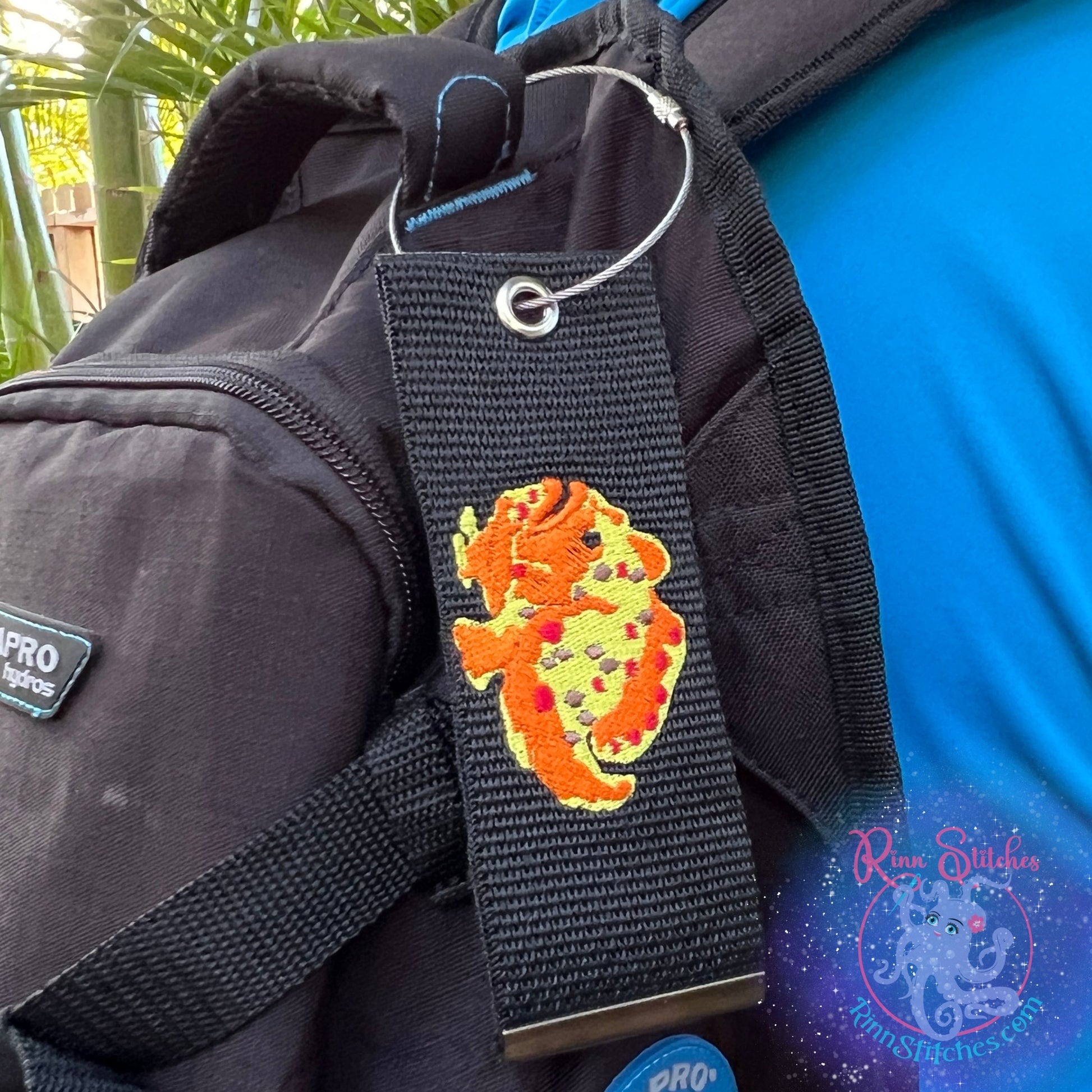 Frog Fish Luggage Tag, Personalized Embroidered Bag Tag for all your Travel needs by Rinn Stitches in Maui, Hawaii