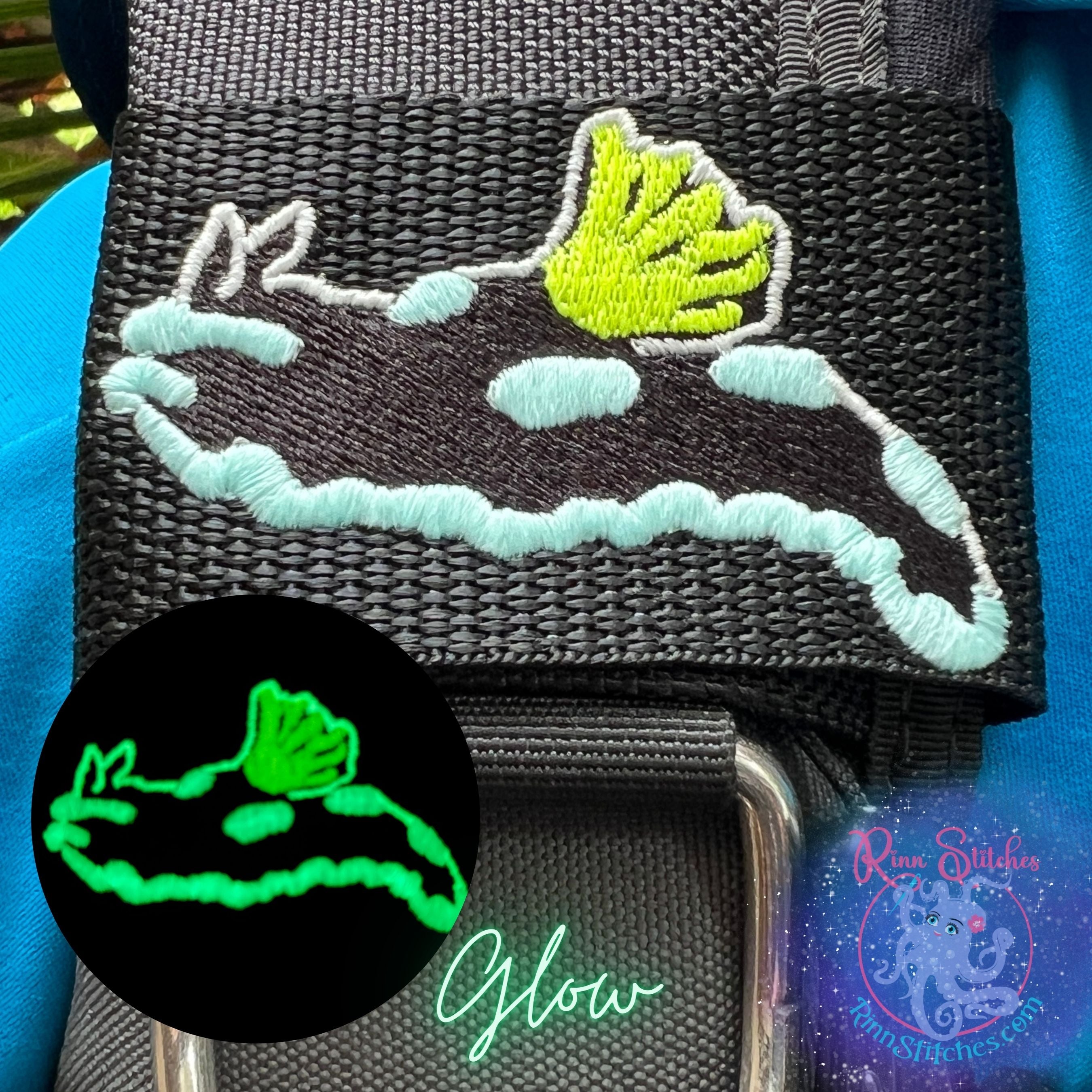 Glow in the Dark Gloomy Nudi BCD Tag by Rinn Stitches on Maui, Hawaii