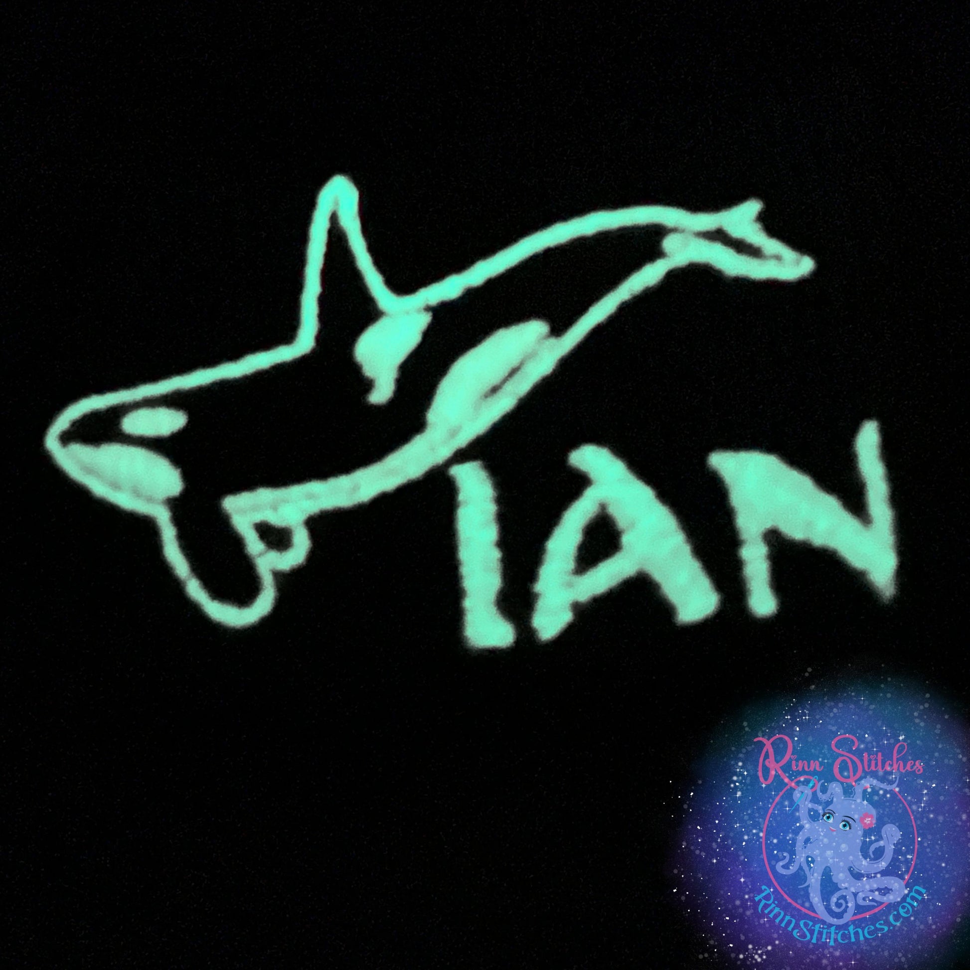 Glow in the Dark Personalized Orca BCD Tag by Rinn Stitches on Maui, Hawaii