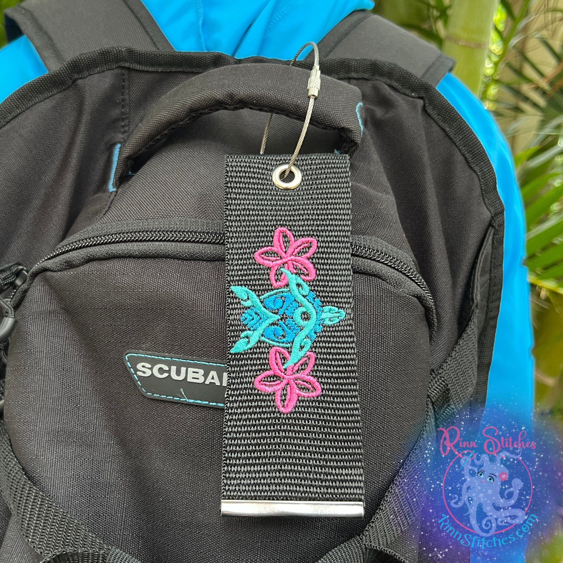 Sea Turtle Tiki Luggage Tag, Personalized Embroidered Bag Tag for all your Travel needs by Rinn Stitches in Maui, Hawaii