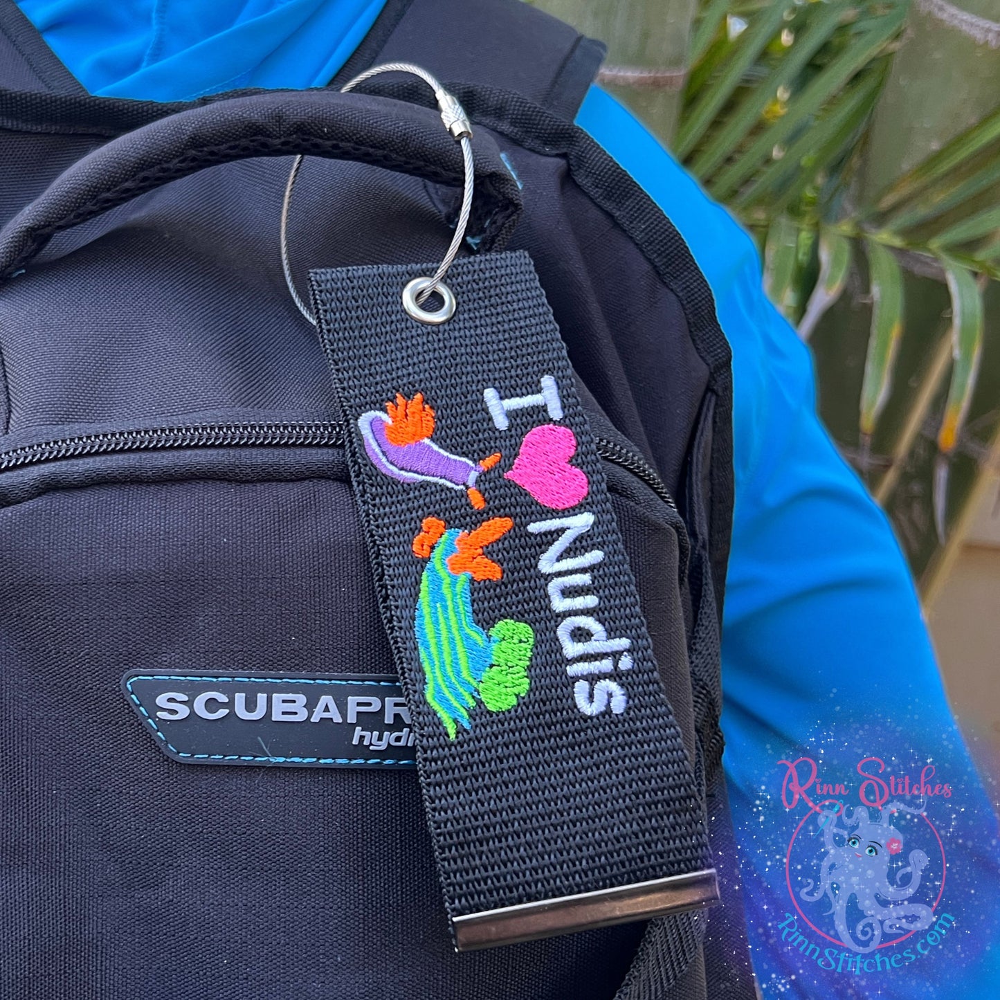 I ❤️ Nudis - Nudibranch Luggage Tag, Personalized Embroidered Bag Tag for all your Travel needs by Rinn Stitches on Maui, Hawaii
