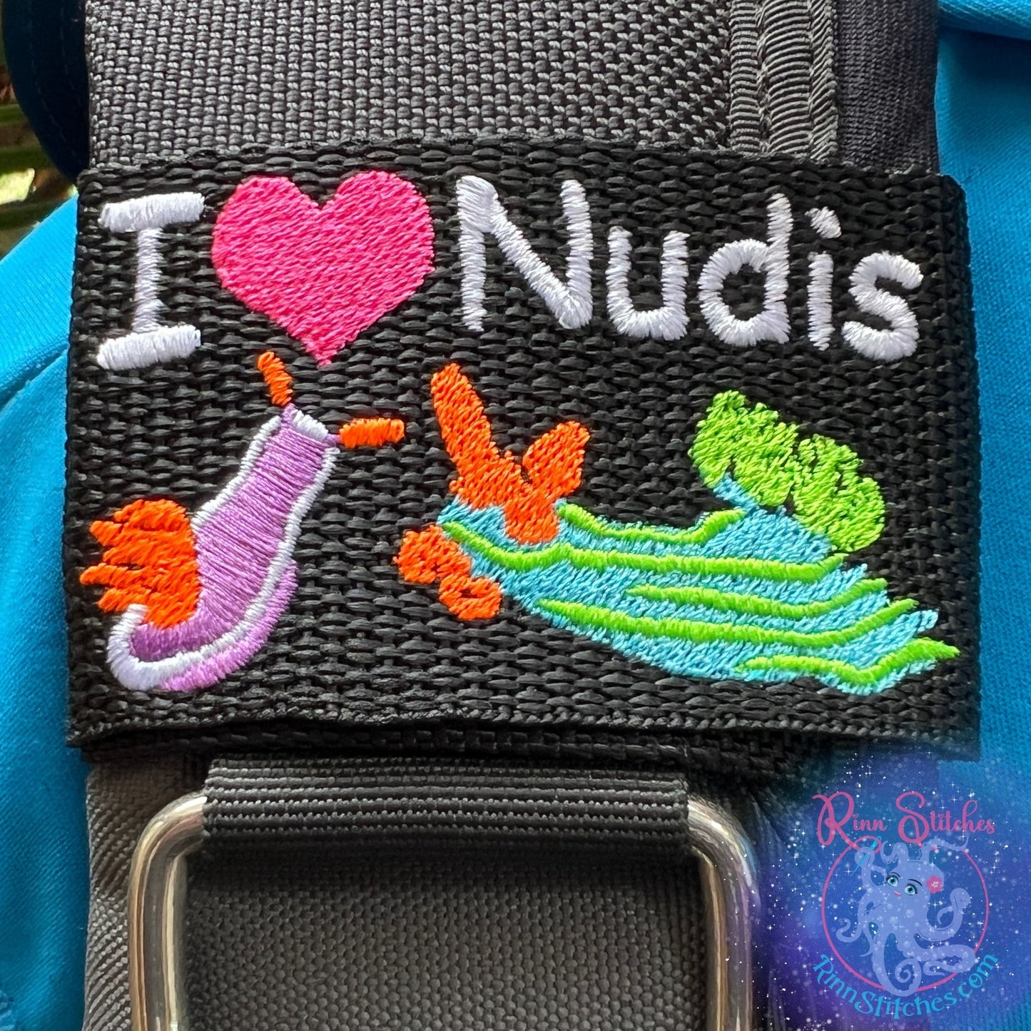 I Heart Nudis Embroidered BCD Tag - By Rinn Stitches Maui, Hawaii