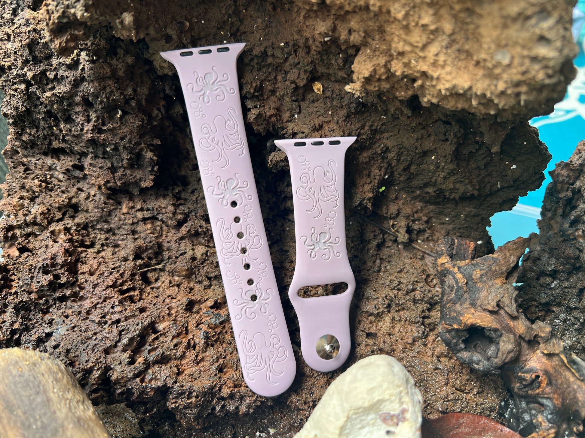 Octopus Laser Engraved Silcone Apple Watch Band designed and sold by Rinn Stitches on Maui, Hawaii