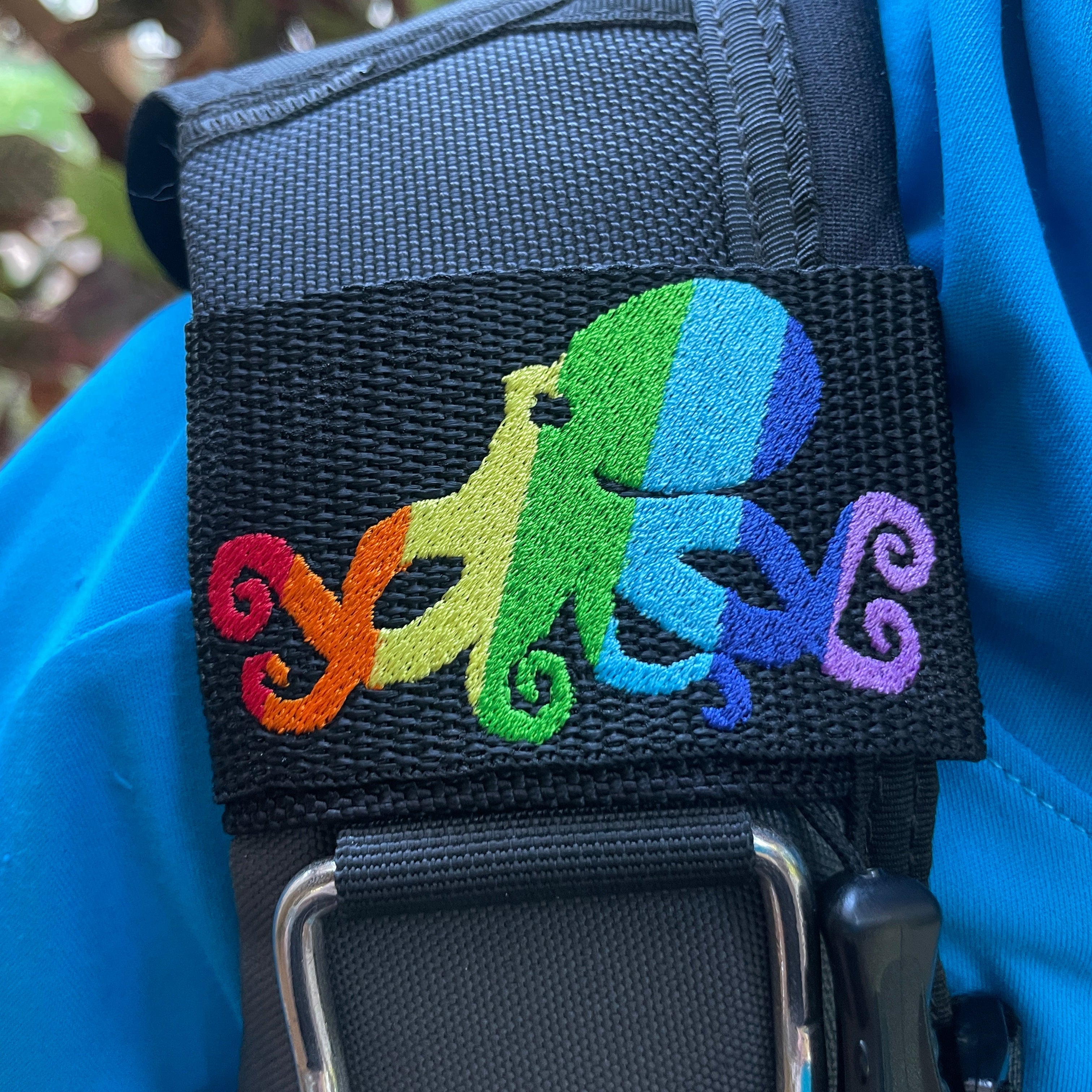 Rainbow Octopus Embroidered BCD Tag by Rinn Stitches on Maui, Hawaii USA