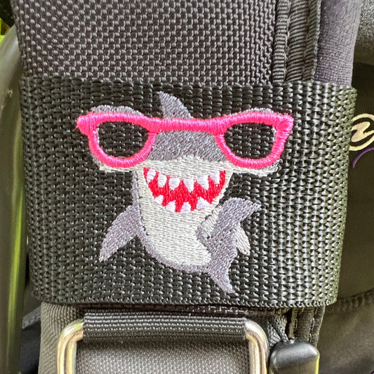 Cool Hammerhead Shark Embroidered BCD tag made by Rinn Stitches Creative & Unique Embroidery on Maui, Hawaii