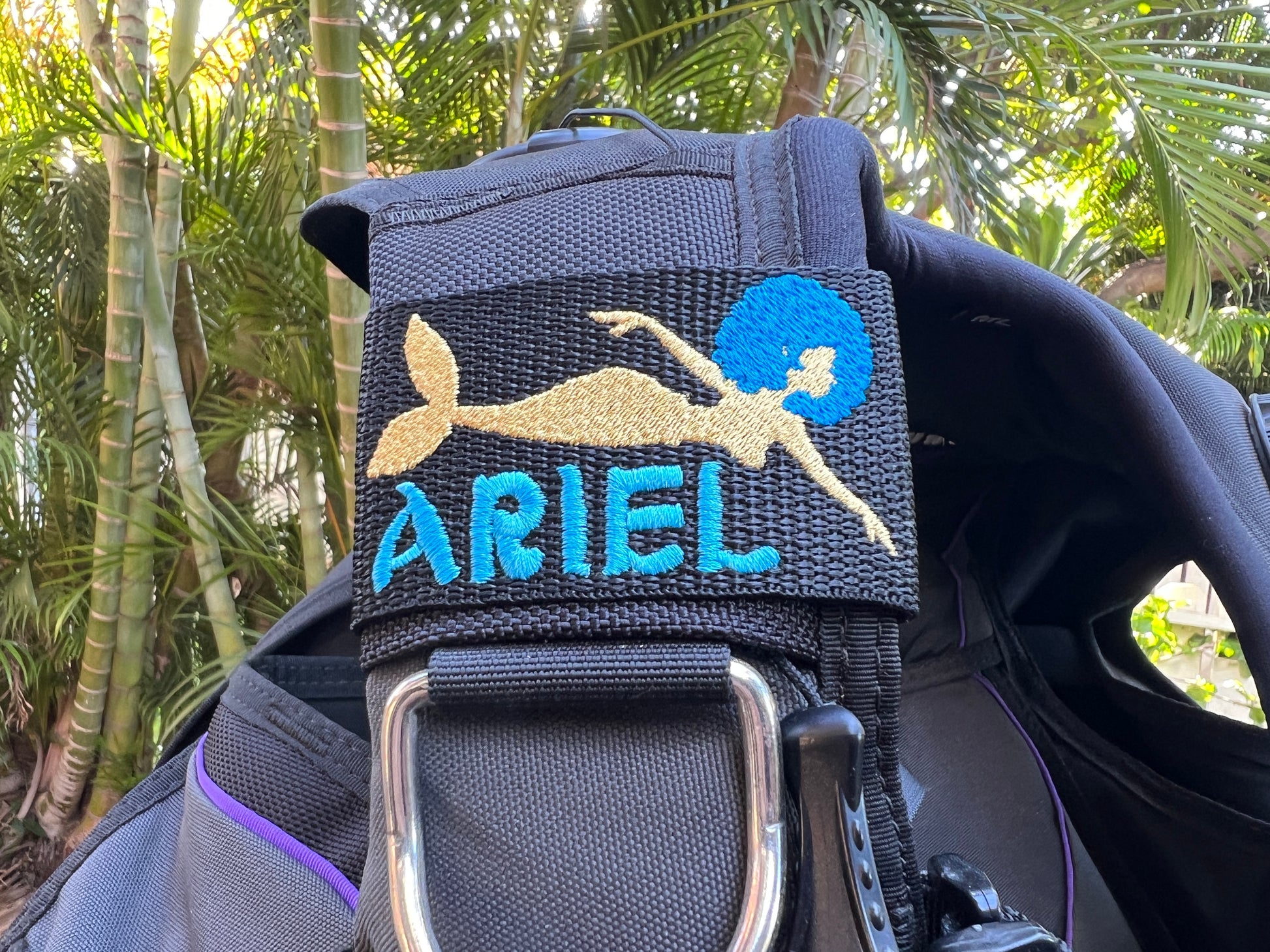 Afro Mermaid Personalized BCD Tag by Rinn Stitches on Maui, Hawaii