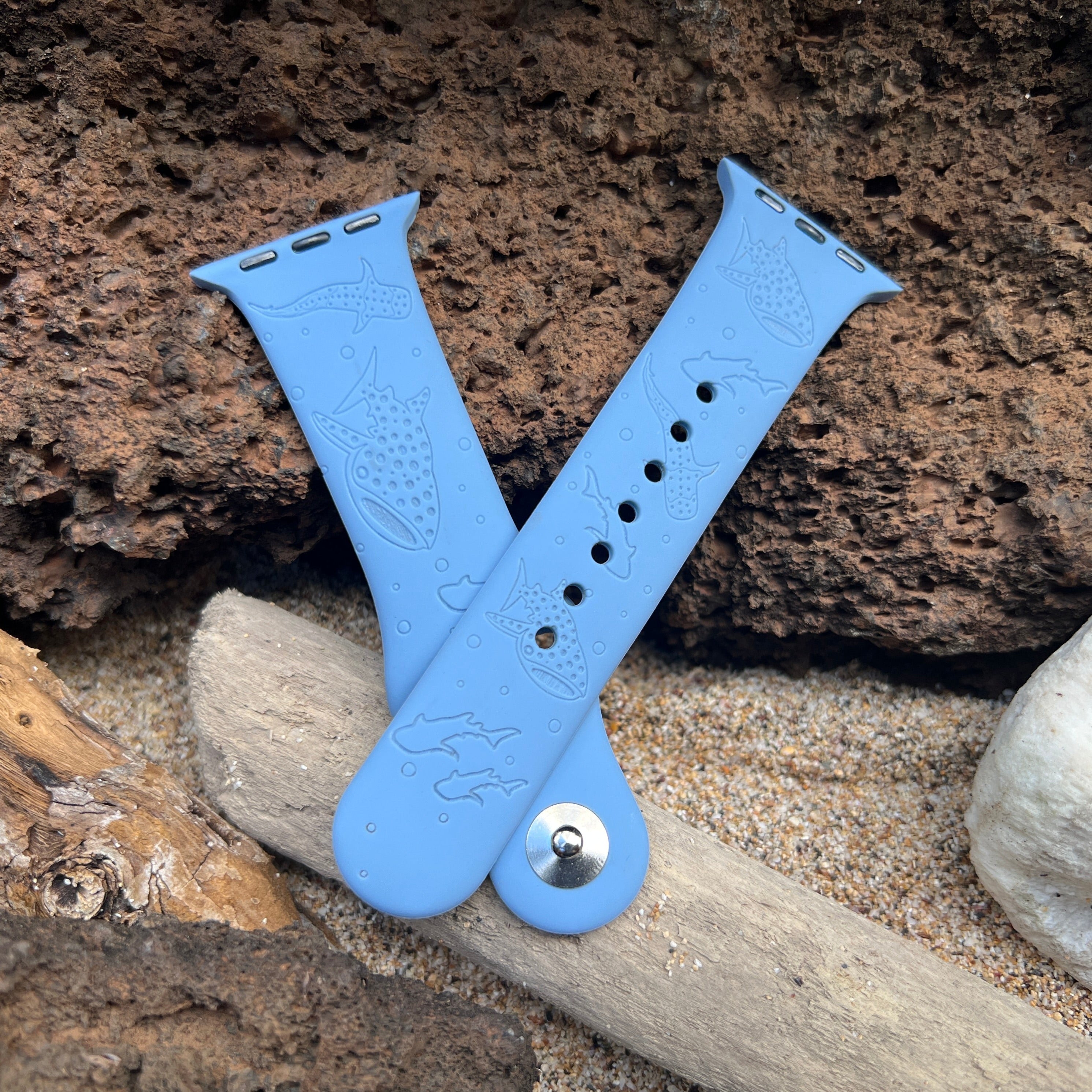 Whale Shark Laser Engraved Silicone Apple Watch Band designed and sold by Rinn Stitches on Maui, Hawaii