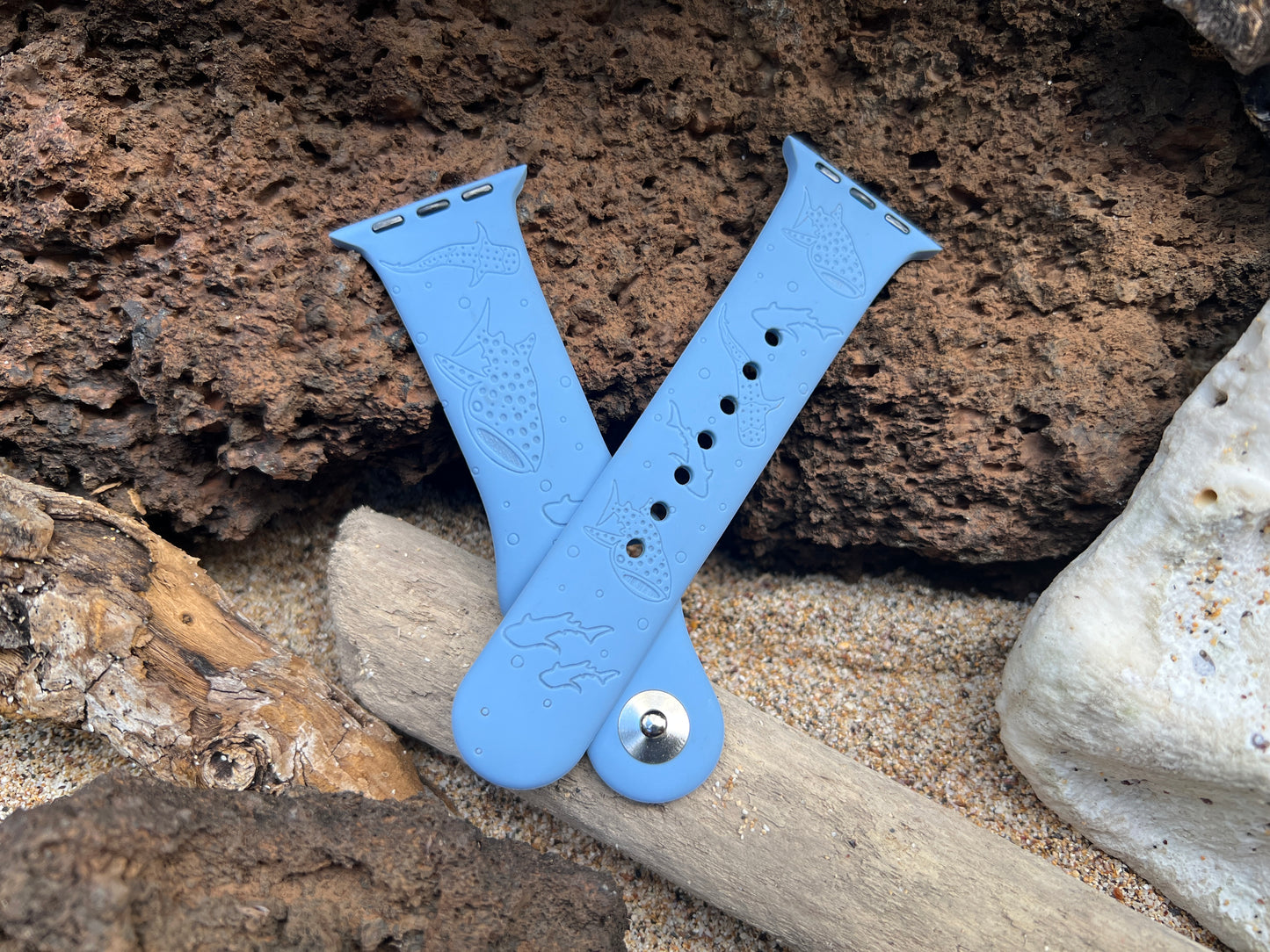 Whale Shark Laser Engraved Silicone Apple Watch Band designed and sold by Rinn Stitches on Maui, Hawaii
