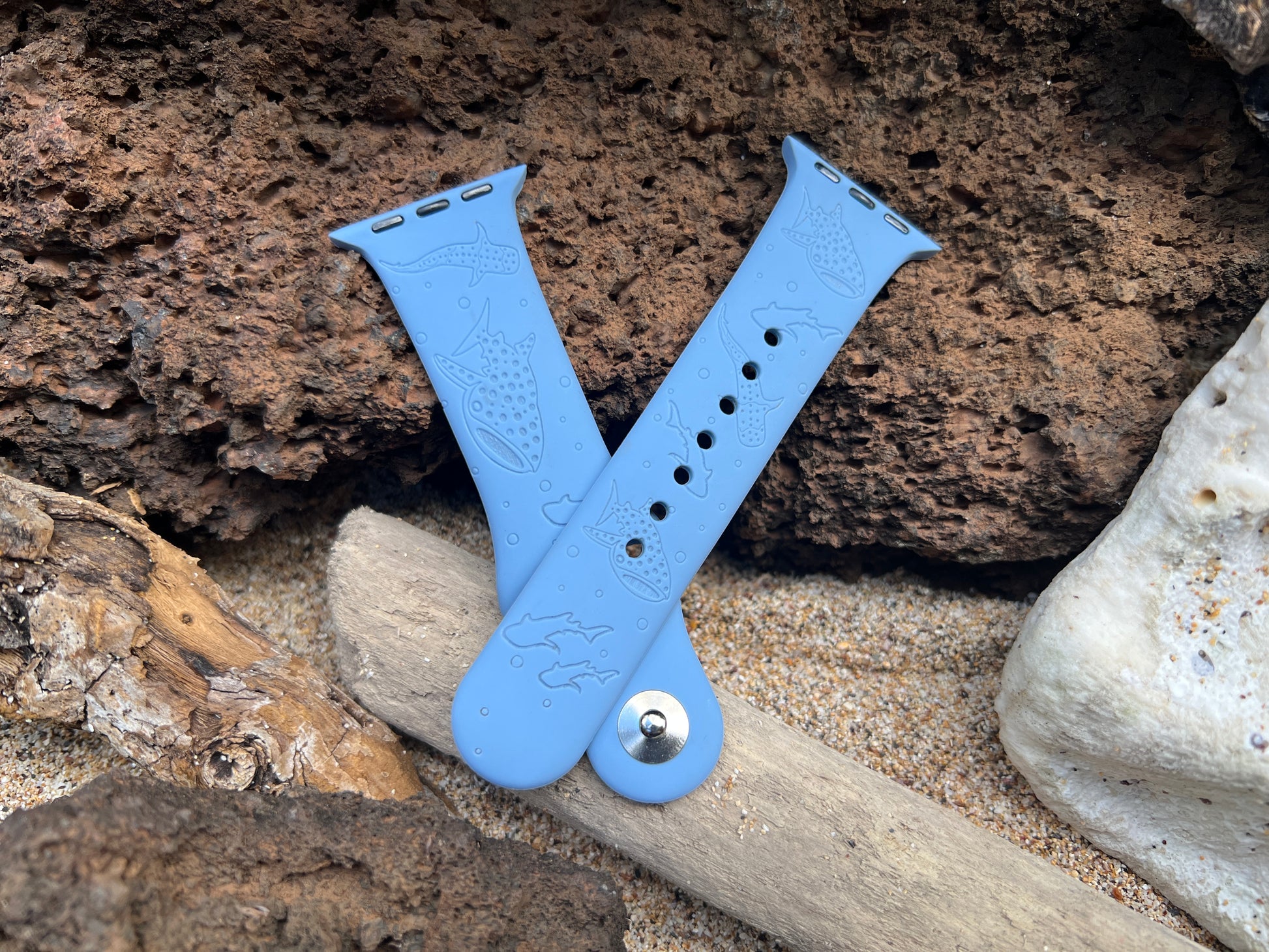 Whale Shark Laser Engraved Silicone Apple Watch Band designed and sold by Rinn Stitches on Maui, Hawaii