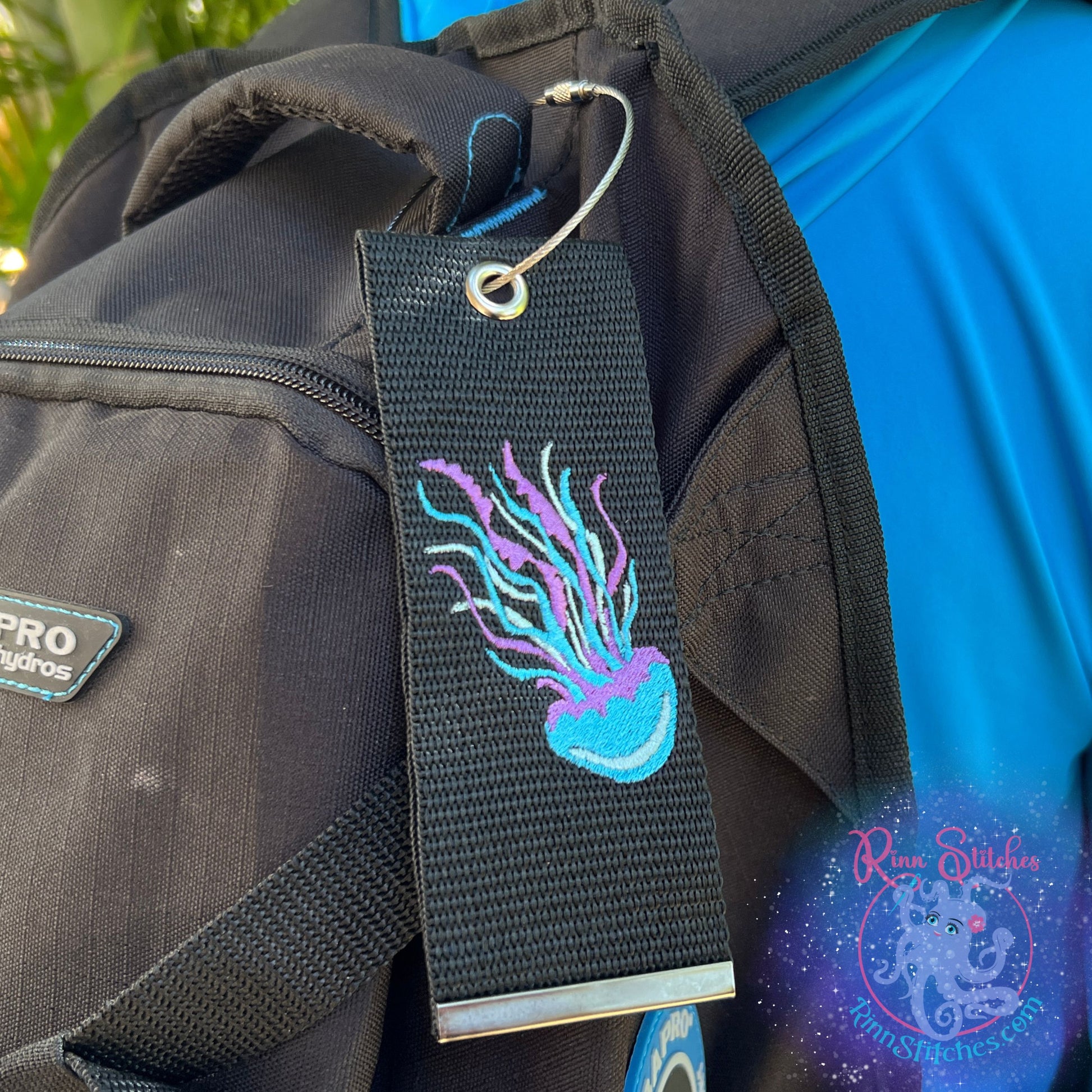 Jellyfish Luggage Tag, Personalized Embroidered Bag Tag for all your Travel needs by Rinn Stitches on Maui, Hawaii