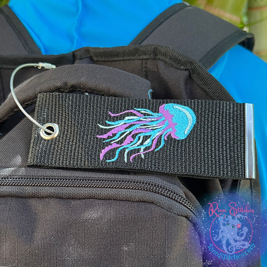 Jellyfish Luggage Tag, Personalized Embroidered Bag Tag for all your Travel needs by Rinn Stitches on Maui, Hawaii